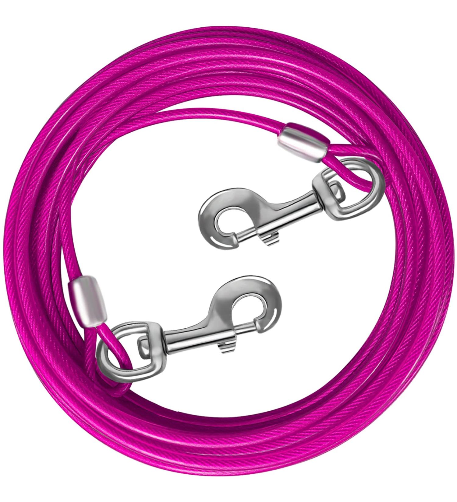 Haiyuan Dog Tie Out Cable - 10/15/20/25/30 FT Heavy-Duty Steel Wire Runner for Dogs Up to 165 LBS - Durable Pink Dog Lead with Superior Clips - Ideal for Yard & Outdoor Use - Buy Online on GoSupps.com
