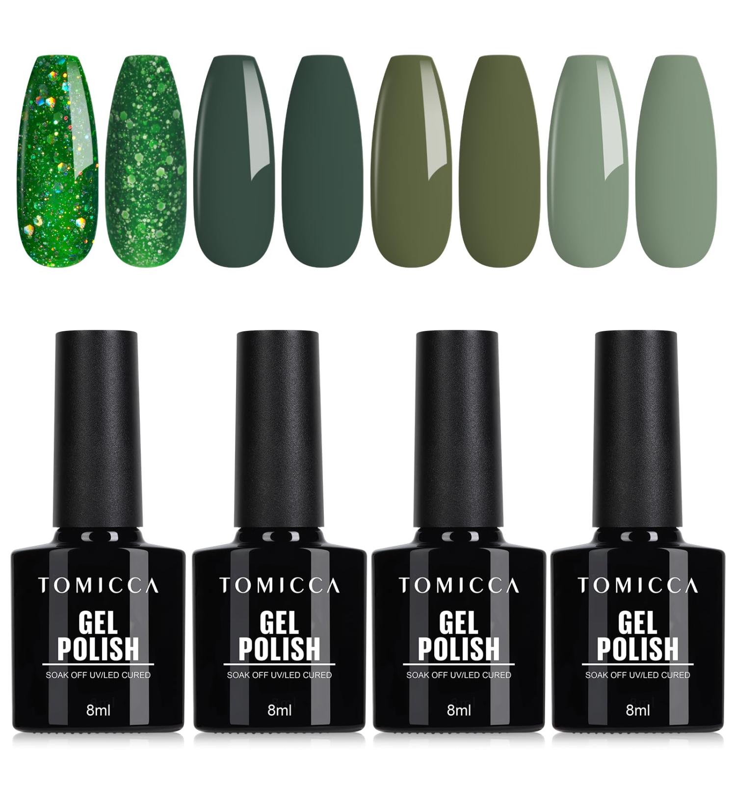 Tomicca UV Nail Polish Green Set - 4 Colors Dark Green Glitter Gel Soak Off UV/LED Non-Toxic & Durable Ideal Christmas Gift for Nail Art DIY & Home Salon 8ml Autumn-A116014 - Buy Online on GoSupps.com