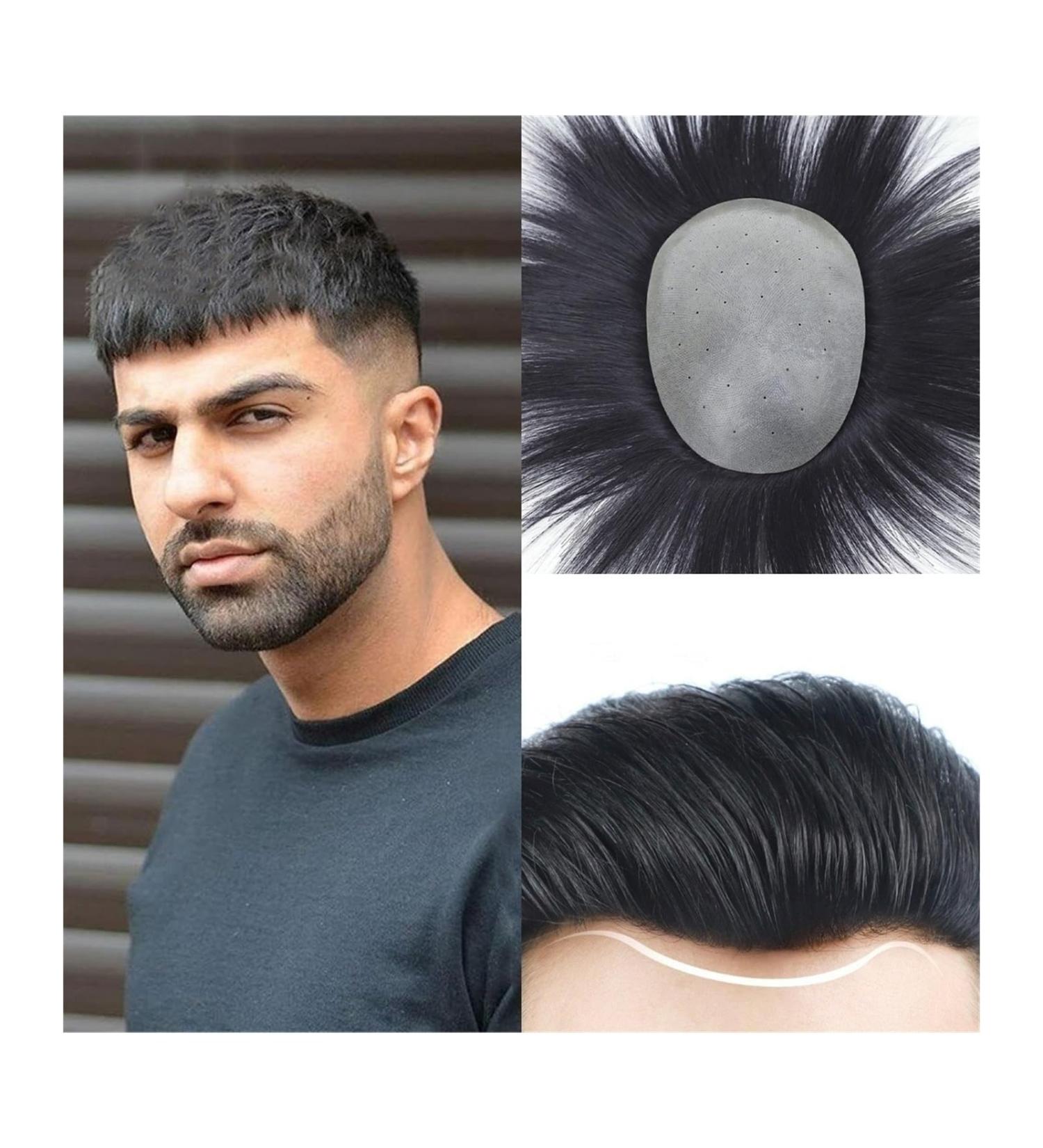 Men Toupee Toupee for Men Thin Skin V-looped PU Base Hair pieces for Men Straight Human Hair Men's Toupee Natural Black Hair Replacement System Unit Men Hair Tropper (Size : 18x24cm) - Buy Online on GoSupps.com