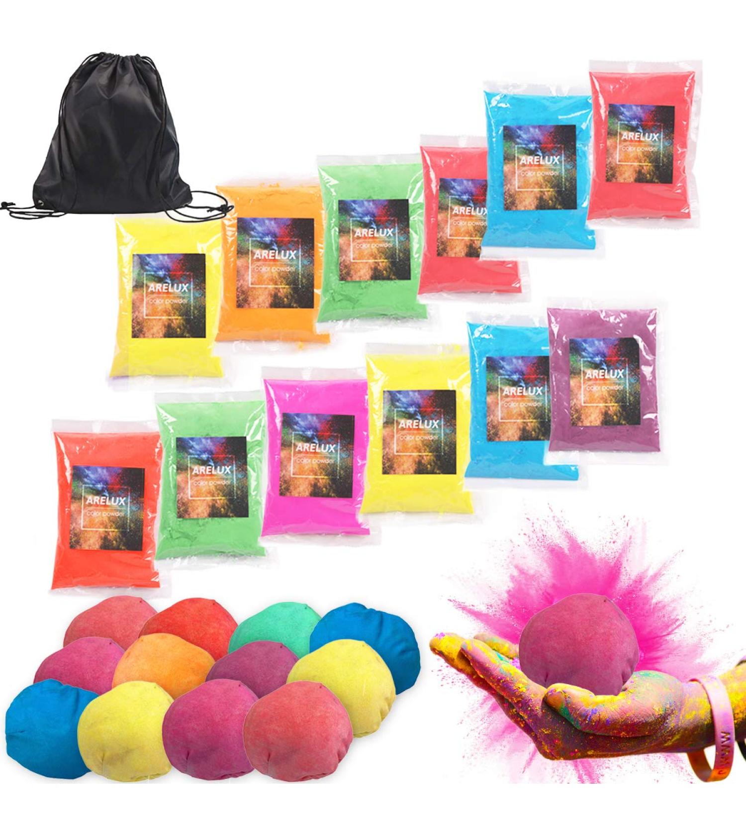 12-Pack Refillable Color Powder Balls | 70g Bags | Portable Drawstring Bag | Ideal for Color Run, Marathon, Gender Reveal, and Festivals - Buy Online on GoSupps.com
