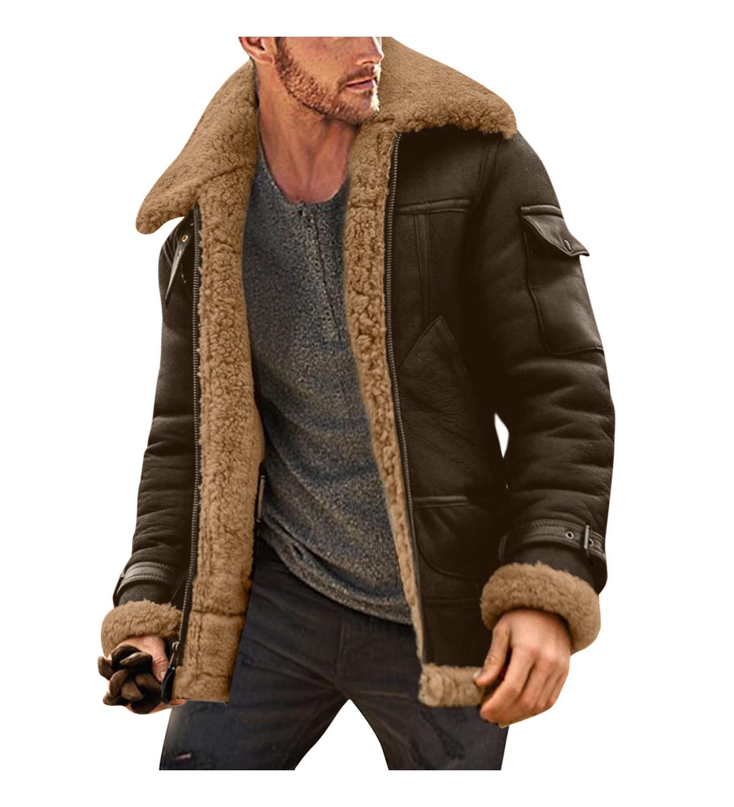 Shop Hanxiulin Men's Fleece Jacket - Cozy & Windproof Plush Hooded Coat in Brown | International Shipping - Buy Online on GoSupps.com