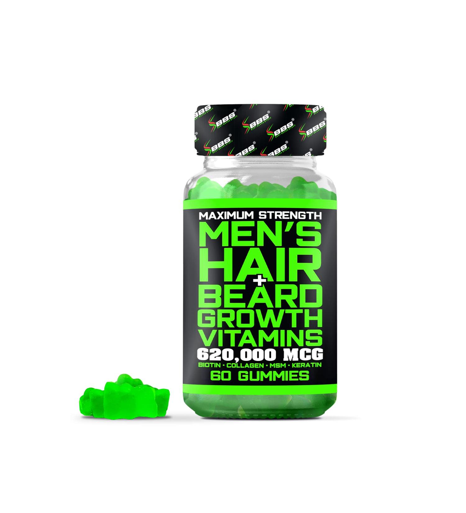 BBS Beard & Hair Growth Vitamins for Men - Maximum Strength 620000mcg Biotin - Collagen, MSM, Keratin, Bamboo Extract - Multivitamin Gummies - Buy Online on GoSupps.com