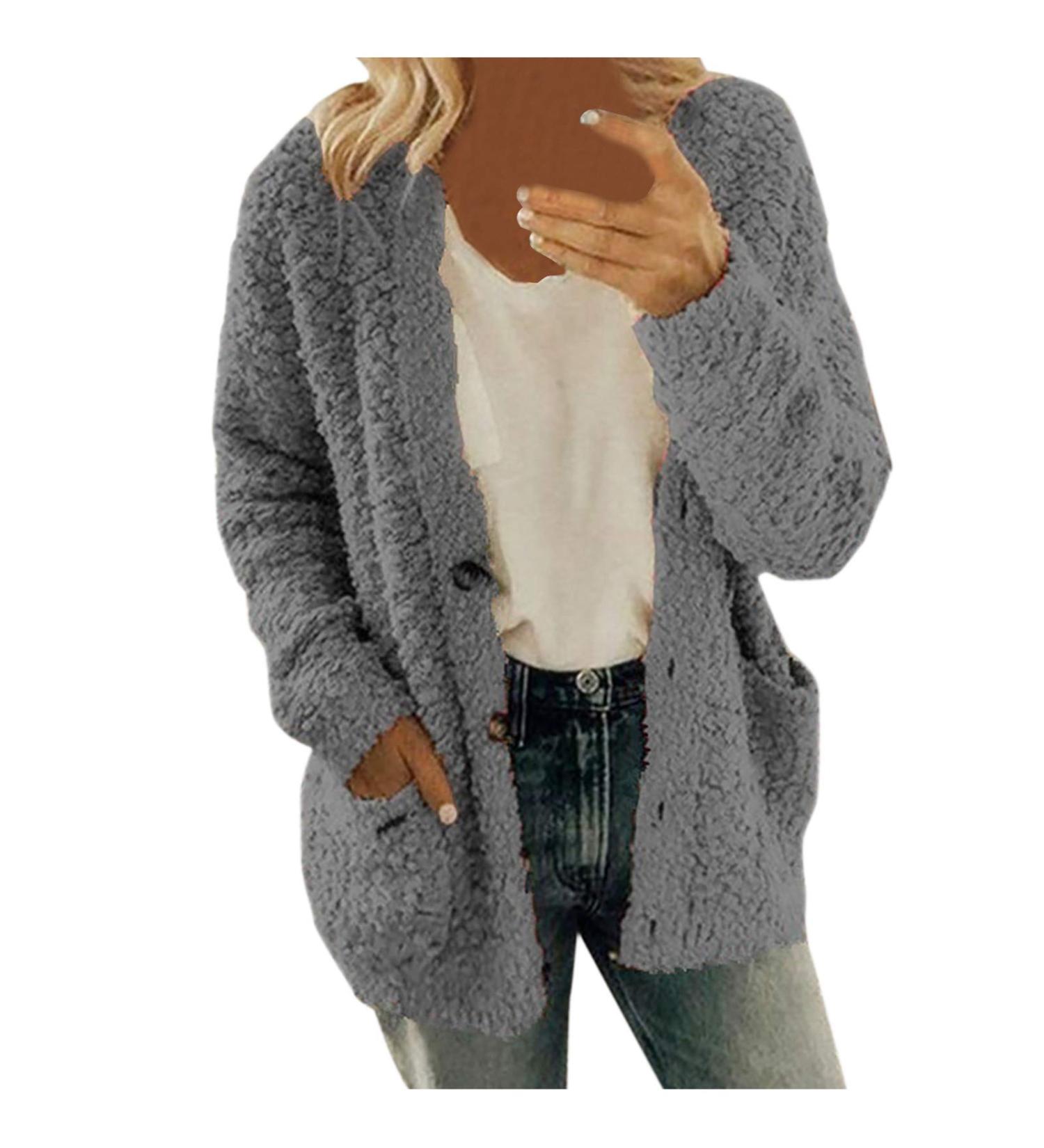 Buy Hanxiulin Fluffy Warm Fleece Plush Jacket for Women - Long Thick Winter & Autumn Coat in Dark Gray - Buy Online on GoSupps.com