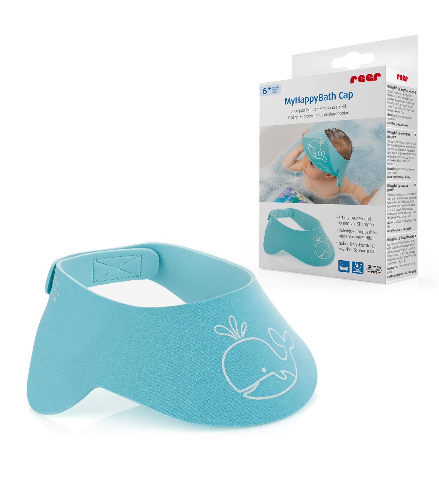 Reer MyHappyBath Cap - Tear-Free Shampoo Protection for Kids Adjustable Blue Cap (40-55 cm) - Buy Online on GoSupps.com