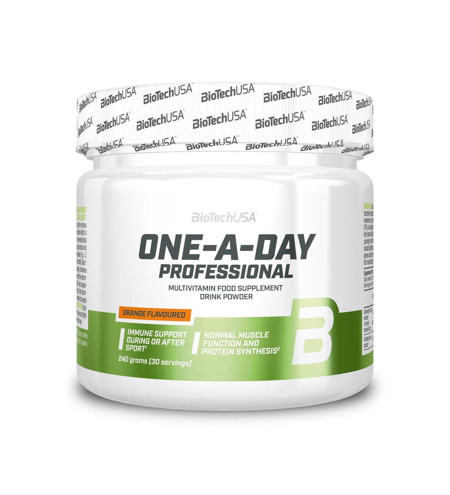 BioTechUSA OneADay Professional Beverage powder 12 types of vitamins 9 types of minerals Herbal extracts Lactosefree Sugar Free 240 g Orange - Buy Online on GoSupps.com