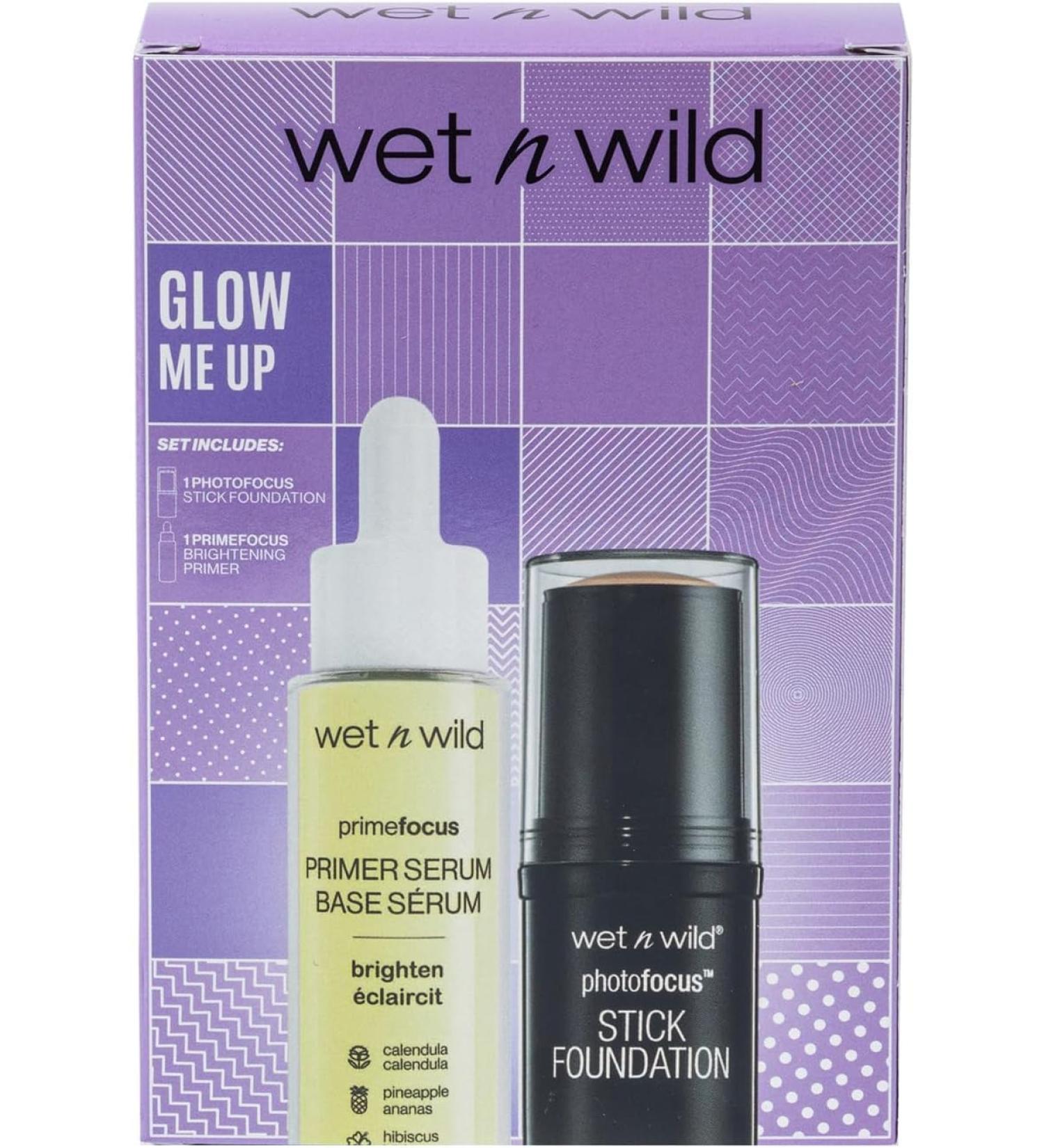 Wet n Wild Glow Me Up Set Make-up Set with Brightening Face Primer Serum & Photo Focus Stick Foundation in Soft Beige Shade Face Make-up Set for Radiance Boost and Intense Moisture - Buy Online on GoSupps.com