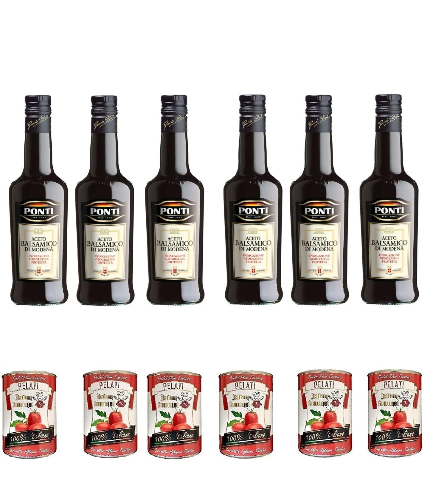 Italian Gourmet ER 6x Ponti Aceto balsamico di Modena IGP vinegar herb sauces 500ml Aci 6 + Italian gourmet 100 Italian peeled tomato cans 6x 400g - Buy Online on GoSupps.com
