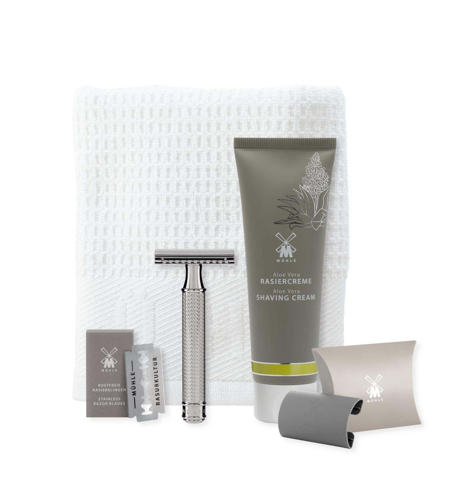 M HLE R 89 Shaving Set 5 pcs | Chrome-Plated Safety Razor Blade Cream & Cloth - Premium Silver Shaving Kit | International Shipping Available - Buy Online on GoSupps.com