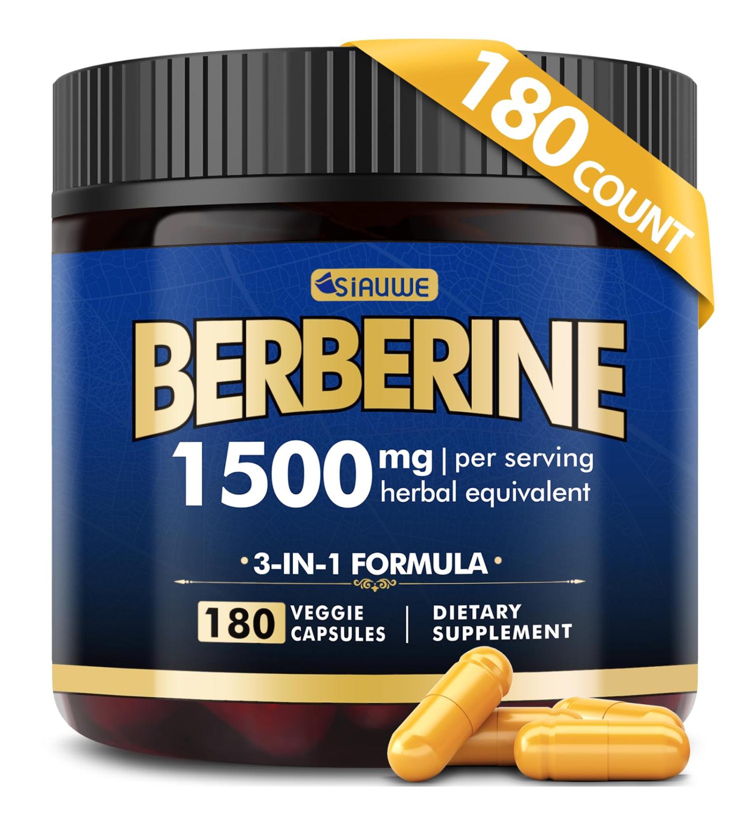 Berberine Supplement, High Strength Berberine 1500MG, 180 Caps - Plus Citrus Bergamot, Berberine HCI Root Supplements - Metabolic, AMPK Support Healthy Weight Management - Vegan, Organic, Non-GMO Berberine 1500mg 180 Count  - Buy Online on GoSupps.com