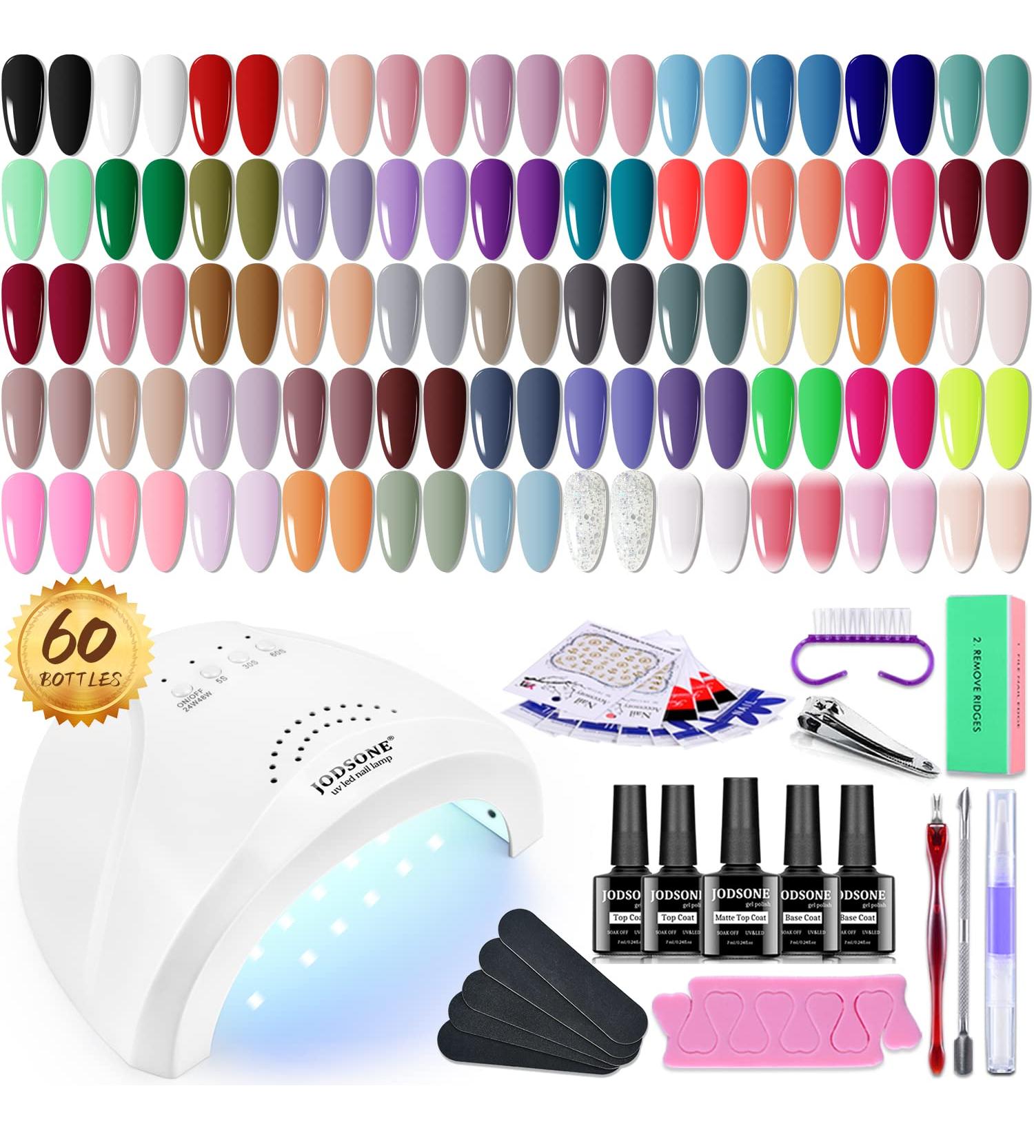 JODSONE 60 PCS Gel Nail Polish Kit with UV Light Base - Soak Off Manicure Set for All Seasons | Matte Glossy Top Coat & Accessory Tools Included - Buy Online on GoSupps.com