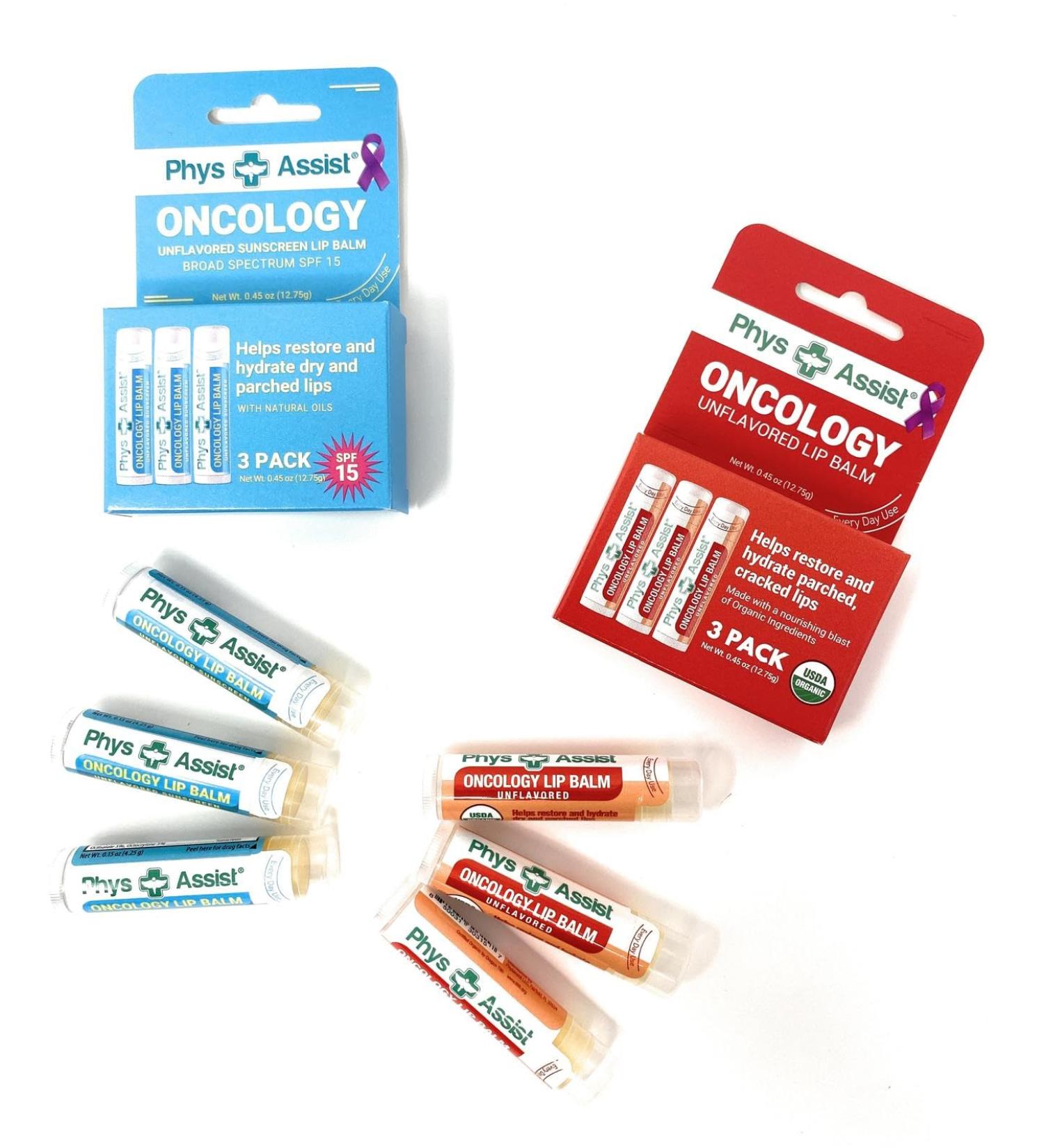 PhysAssist Oncology Lip Care Bundle: 2 x 3 Pack Organic Lip Balm With SPF 15 Protection Hydrate & Shield Dry Lips During Chemo & Radio. Made for those sensitive to fragrances