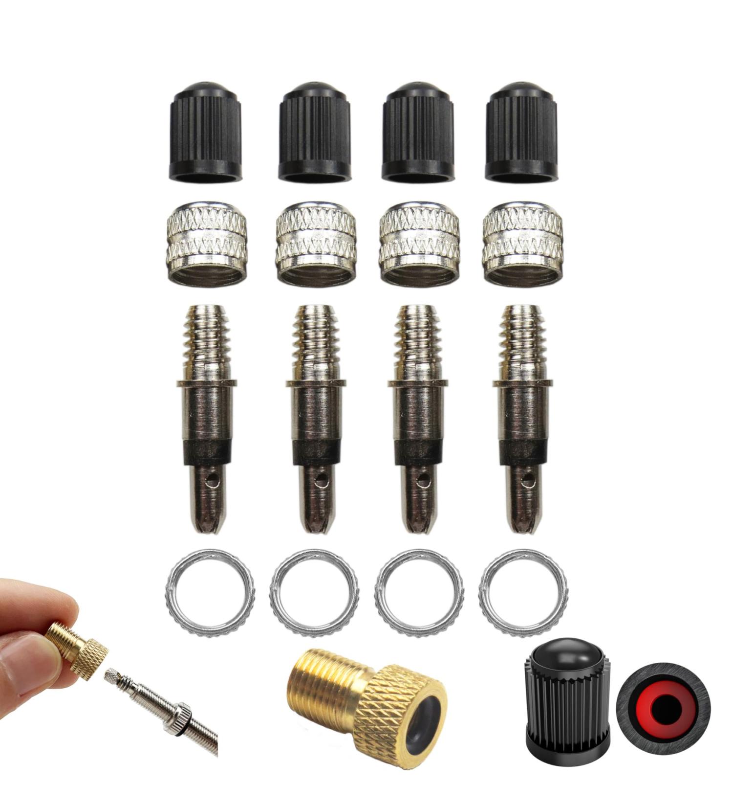 Pitlane Performance Bicycle Valve Repair Set - 20 PC Lightning Dunlop Replacement with Caps & Free Presta-Schrader Adapter - International Shipping - Buy Online on GoSupps.com