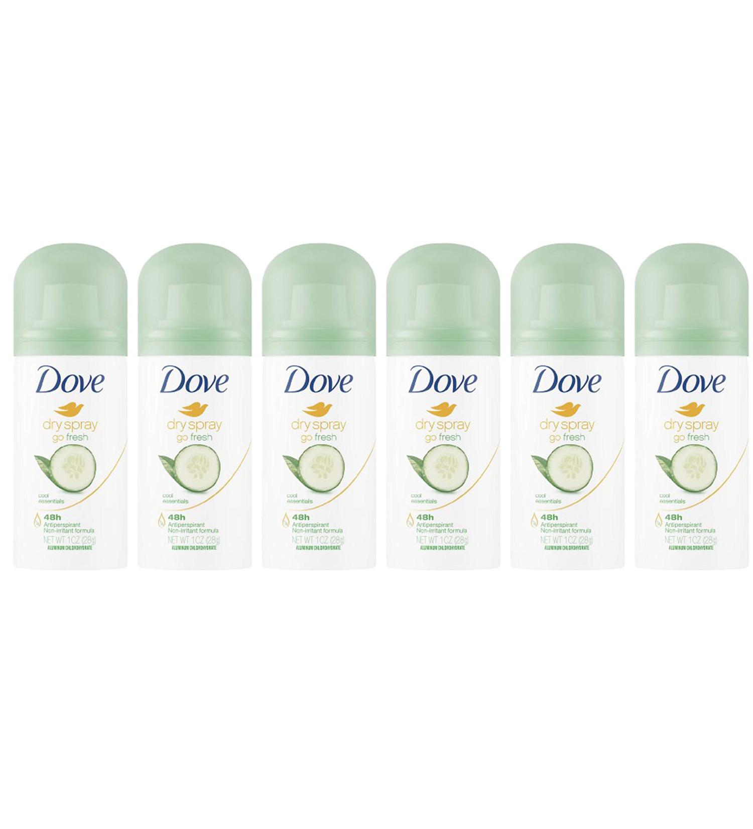 Dove Antiperspirant Spray Dry Spray Antiperspirant Cool Essentials Cucumber Scent Travel Size 1 Ounce (Pack of 6)