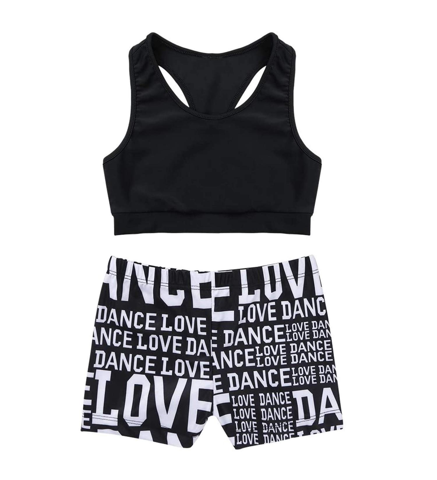 KKmeter Girls 2pcs Dance Outfit Racer Back Crop Top + Shorts Set - Black 10-12 | Sport Gymnastic Dance Swimwear - Buy Online on GoSupps.com
