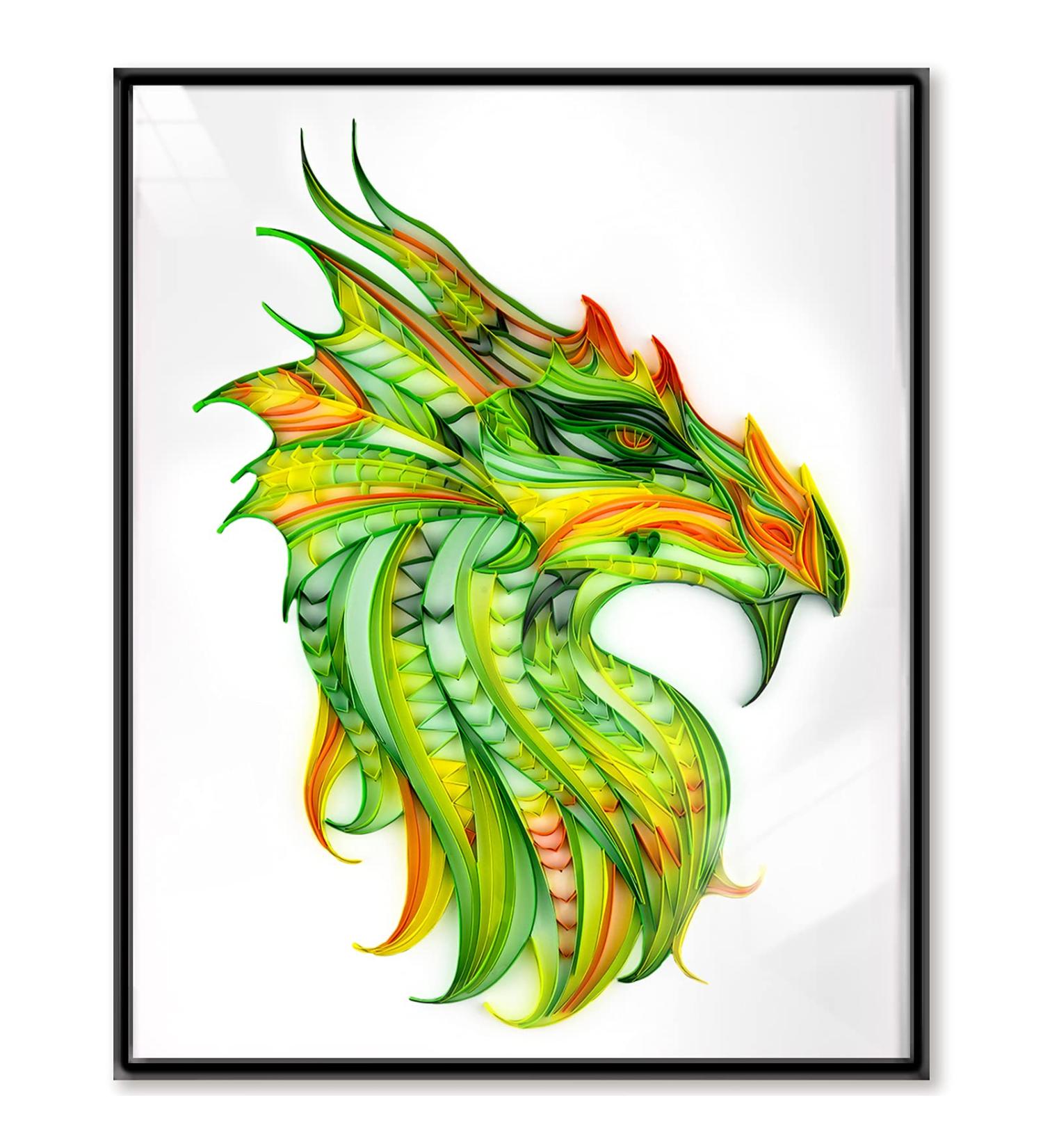 Uniquilling Quilling Kit for Adults - Green Dragon 16x20 Inch DIY Paper Filigree Painting Set | Quilling Tools for Home Decor and Gifts (Basic) - Buy Online on GoSupps.com