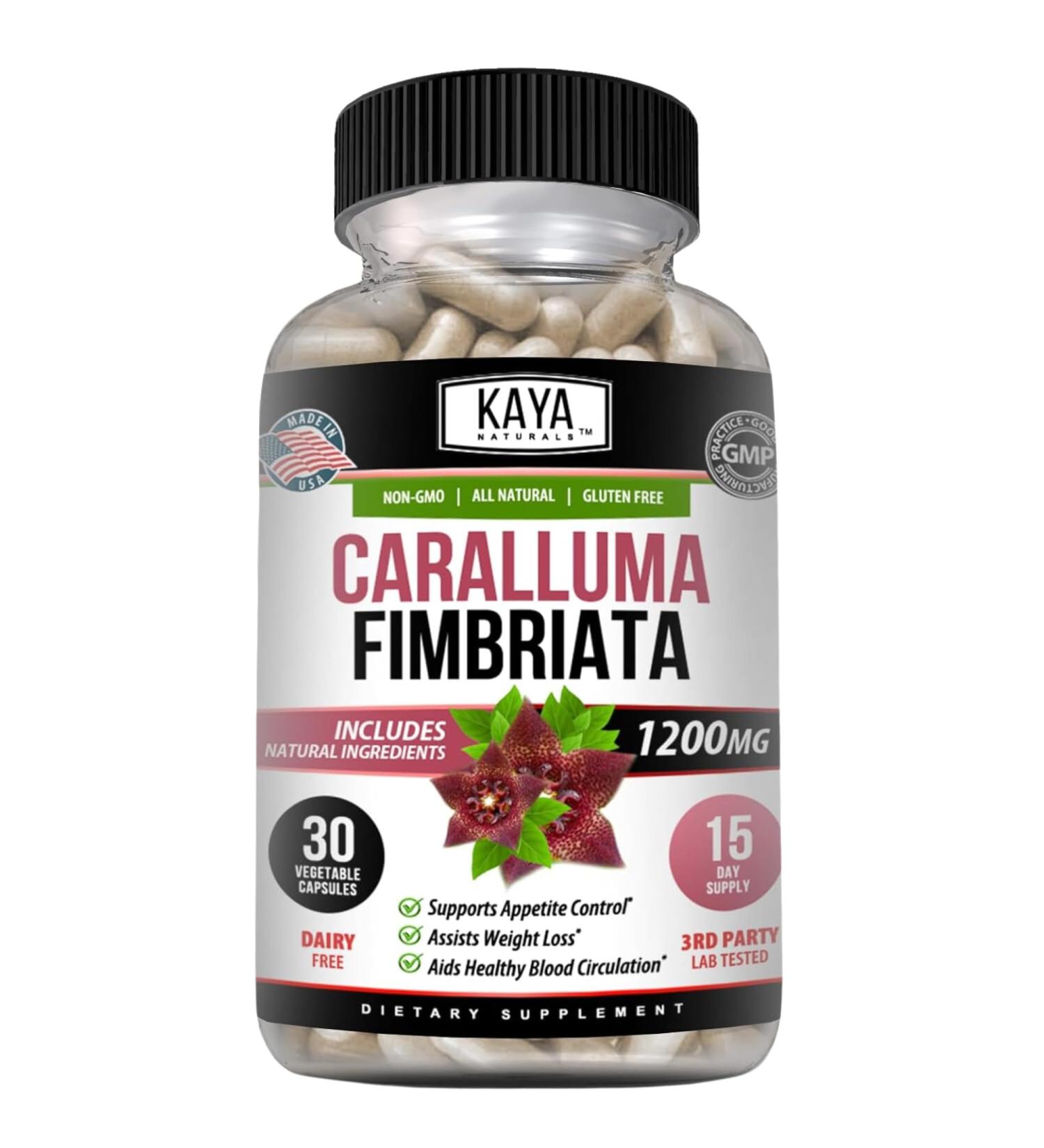 Kaya Naturals Caralluma Fimbriata 1200mg - High Potency Vegetarian Capsules for Natural Endurance Support (30 Count) - International Shipping Available - Buy Online on GoSupps.com