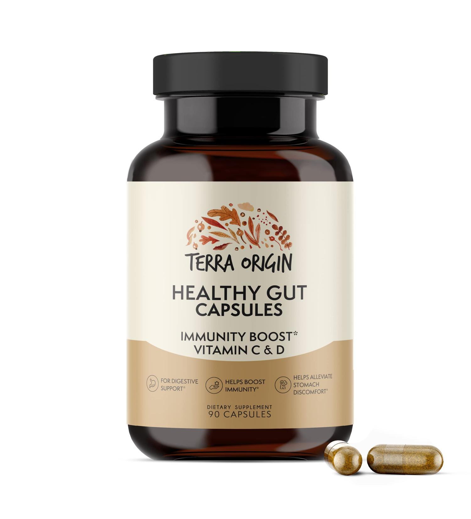 Terra Origin Healthy Gut Capsules â€“ Boost Immunity with Vitamin C & D (90 Caps) - Buy Online on GoSupps.com