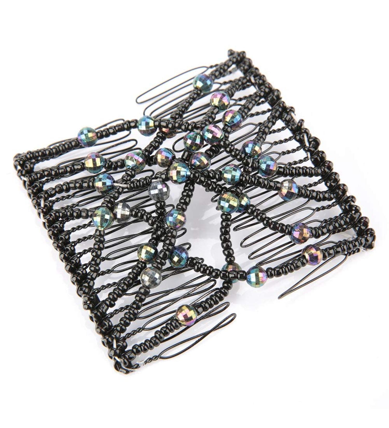 Salmue Hair Combs with Elastic by HairZing - Double Comb for Thick Hair - Magic Easy Beads - Stretchy Hairpin for Women & Girls - Black - Buy Online on GoSupps.com