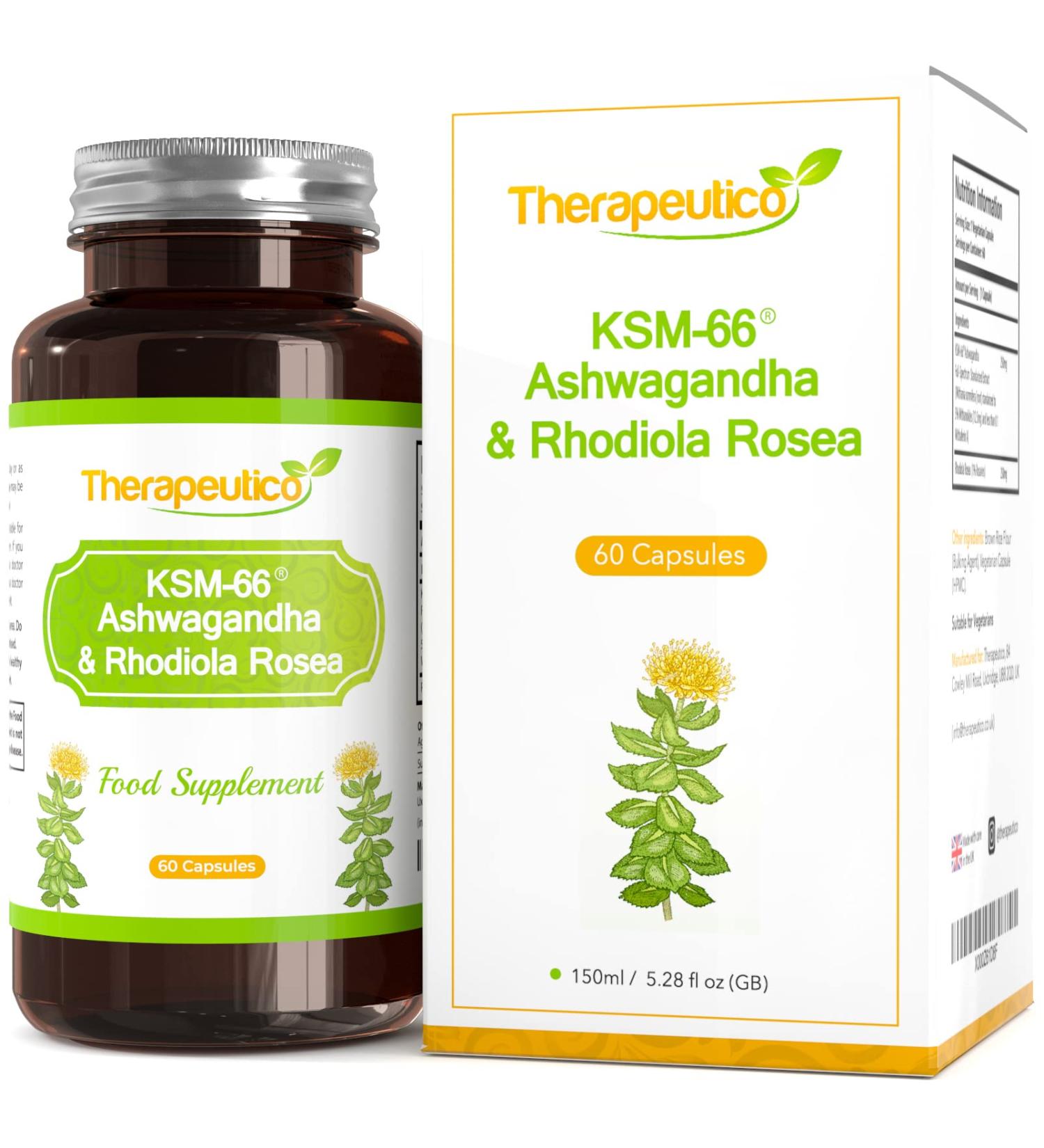 KSM66 Ashwagandha & Rhodiola Rosea Blend | Adaptogen Complex | 60 Vegan Capsules | Made in UK - Buy Online on GoSupps.com