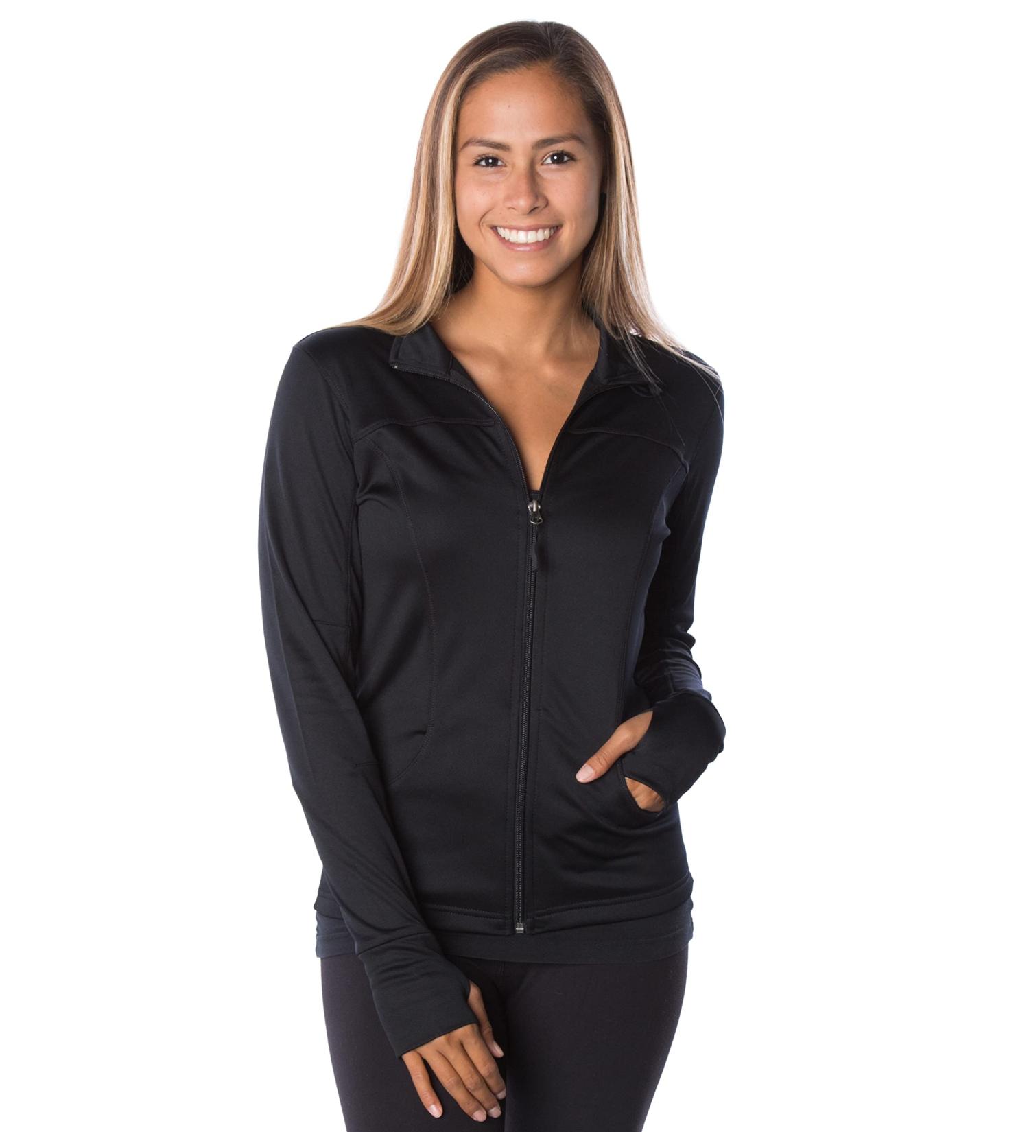 Global Blank Women's Full Zip-Up Athletic Workout Jacket - Medium Black | Running, Yoga, Sports - Buy Online on GoSupps.com