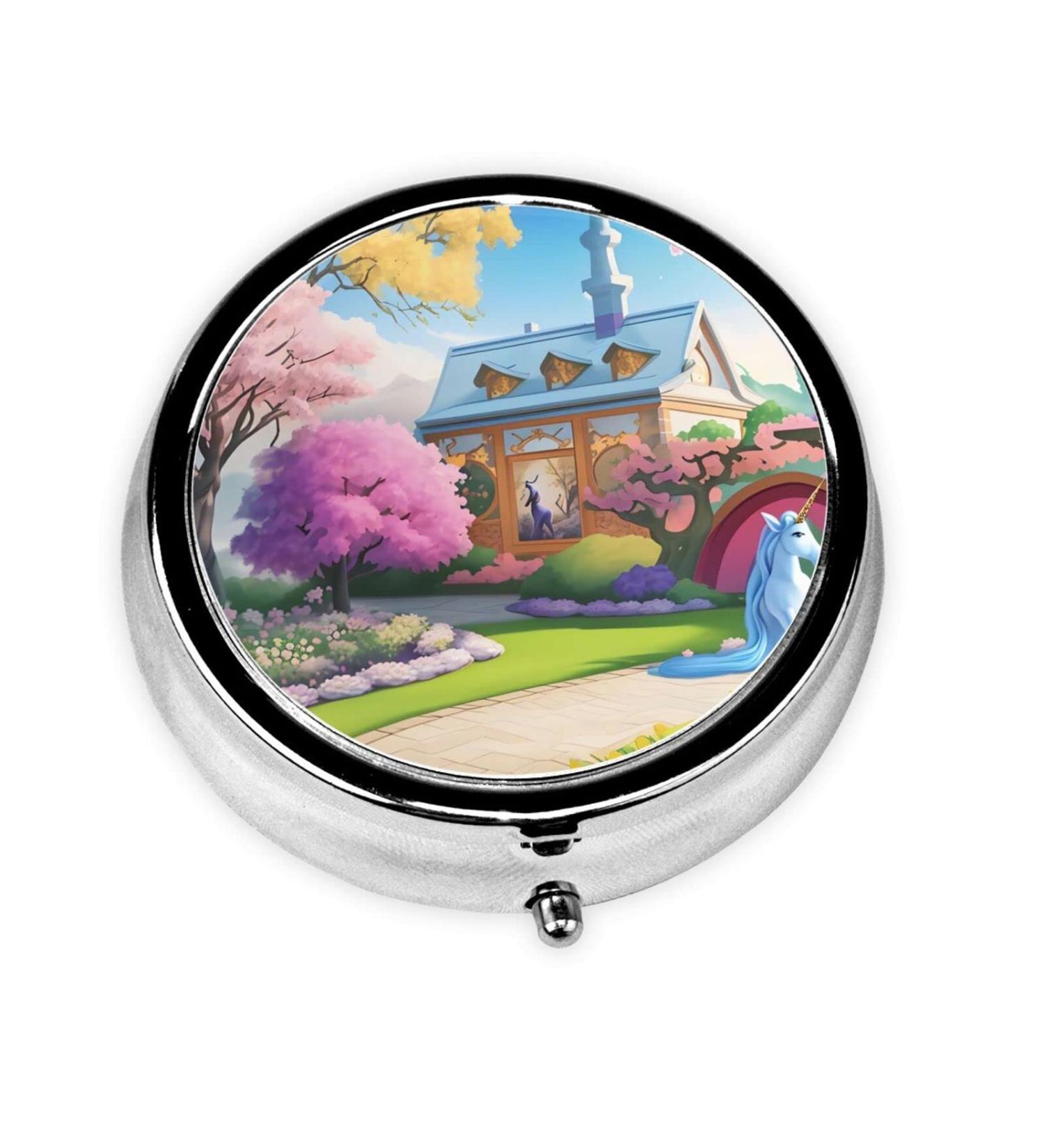 Unicorn Fairy Tale Round Pill Box - 3 Compartment Portable Organizer for Travel | Best Travel Pill Box - Buy Online on GoSupps.com