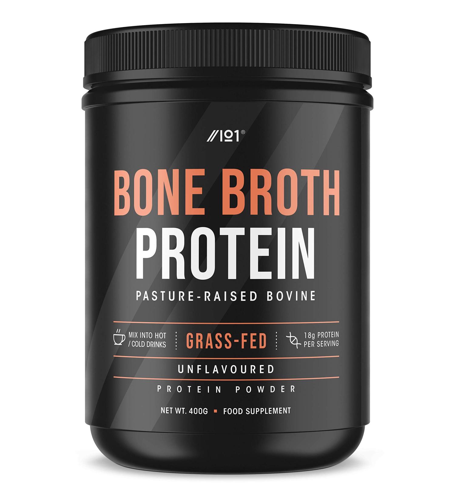 Grass-Fed Beef Bone Broth Protein Powder - 400g Unflavoured - Paleo & Keto Friendly - Halal Kosher - Pack of 1 - Buy Online on GoSupps.com