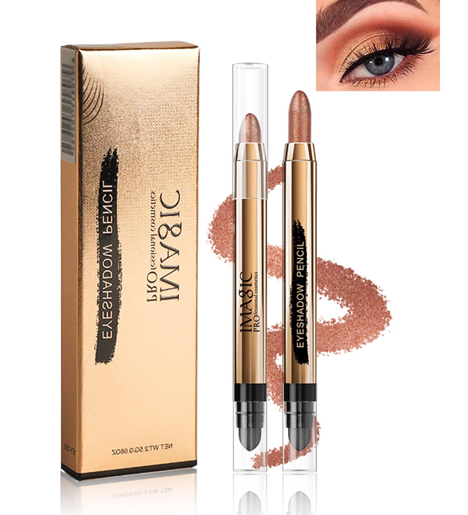 Cream Eyeshadow Stick-1Pcs Glitter Shimmer Metallic Reddish Cream Eye shadow Stick with Brush Rotatable Eye Brightener Pencil Crayon Long Lasting Waterproof for Smoky Metallic Eye Makeup-11# 11# Reddish - Buy Online on GoSupps.com