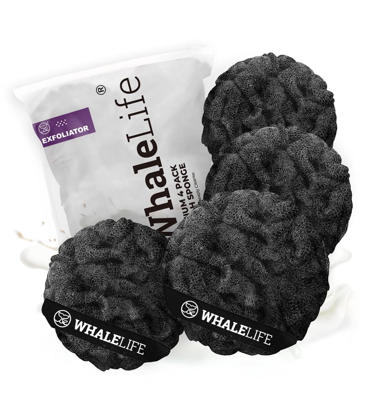 Loofah Sponge Bath Set - 4 Pack Black Rough Surface for Men & Women | Exfoliating Body Scrub - Buy Online on GoSupps.com