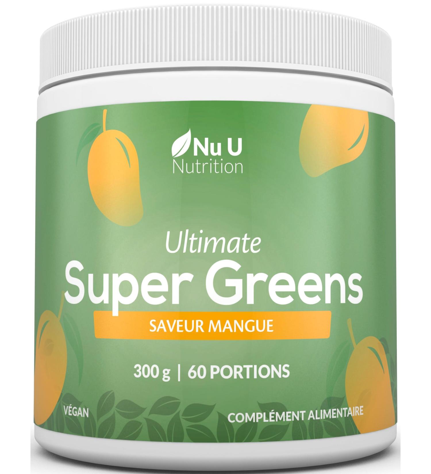  Nu U Nutrition Super Greens | Mango | Green Juice Powder 300g - 17 Active Superfood Ingredients - 60 Servings - With Inulina Spirulina Chlorella Maca Root & More - 100% Vegan Nu U Nutrition - Buy Online on GoSupps.com