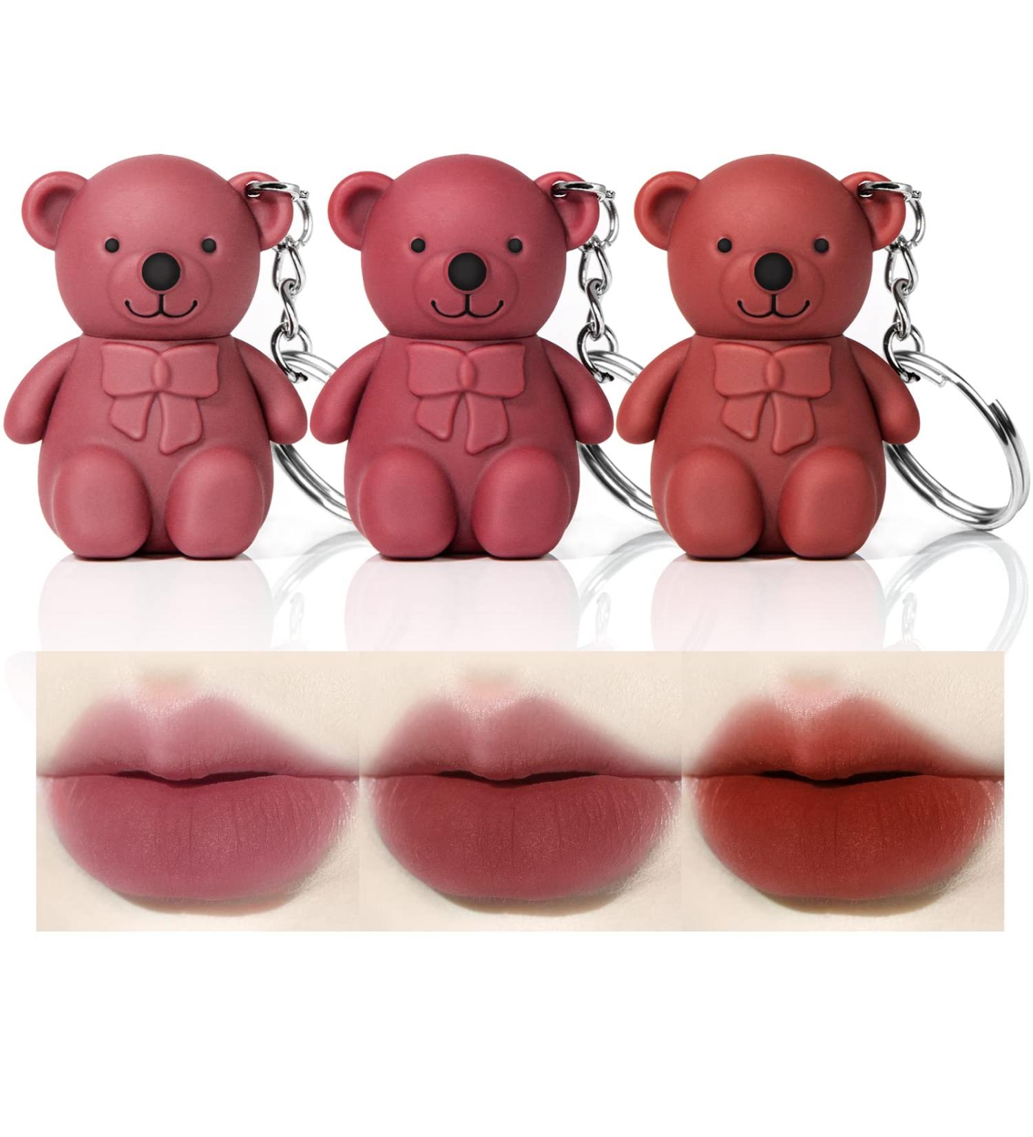 NewBang 2 in 1 Key Chain Bear Lipstick & Lip Gloss Set A - Waterproof, Long Lasting, Cute Bear Design - 3 Pack Gift Set - Buy Online on GoSupps.com