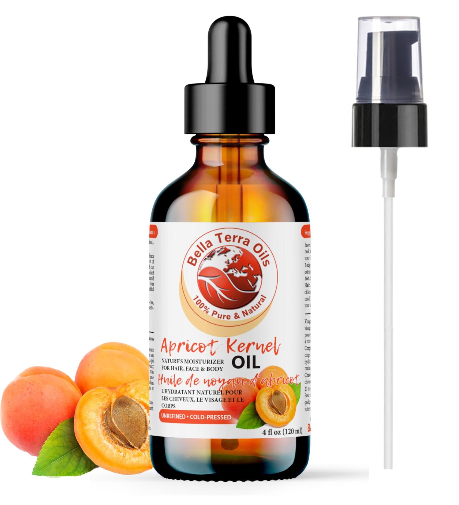 Apricot Kernel Oil - 120ml 100% Pure Cold-Pressed Unrefined Organic Additive-Free Rich in Antioxidants - Natural Moisturizer for Hair Face Body Nails Stretch Marks by Bella Terra Oils - Buy Online on GoSupps.com