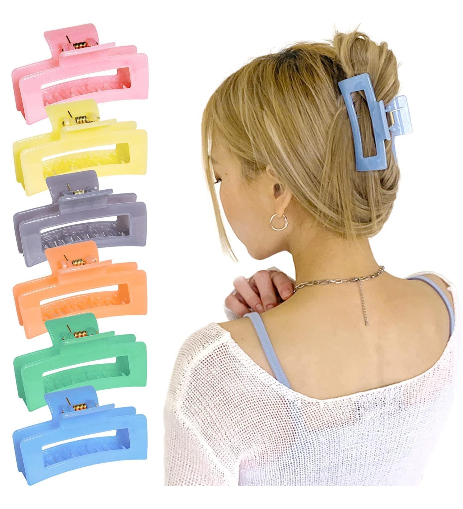 6-Piece Women's Hair Claw Clips - Large Rectangle Shape - Fashionable & Colorful Styling Jaw Clips - Ideal for Thick Hair - 6 Color Options - Buy Online on GoSupps.com