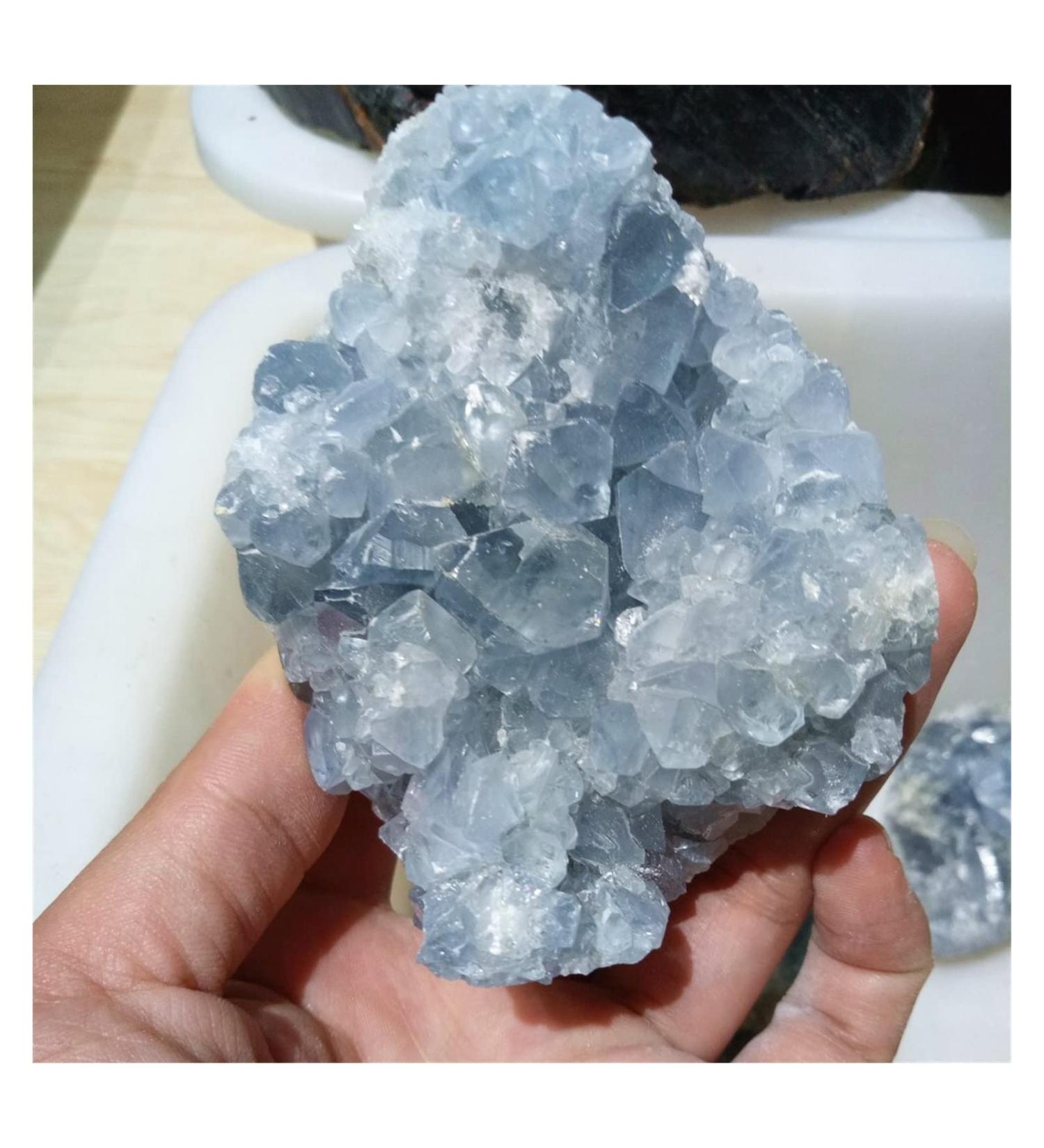 Natural Crystal Rough Natural Rough Blue Crystal geode Cluster Specimen raw Gemstone Quartz Hole Cluster fengshui Decor 500g Decoration - Buy Online on GoSupps.com