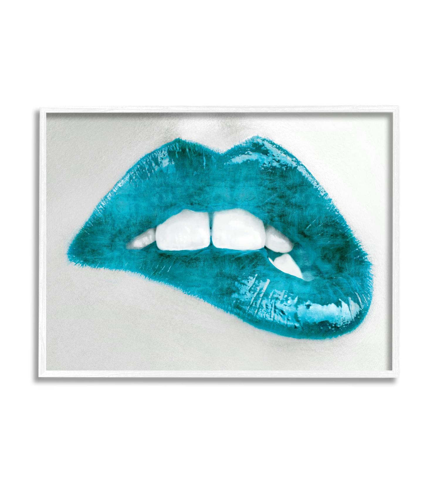 Stupell Industries Modern Blue Fashion Lip Bite Wall Art by Sarah McGuire - 14x11 Silver Frame - Buy Online on GoSupps.com