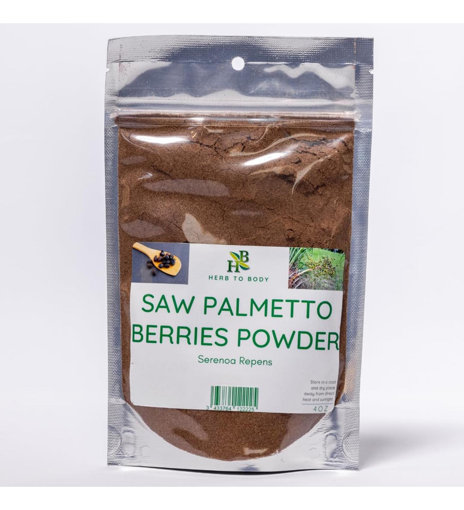Herb To Body Premium Saw Palmetto Berries Powder - Serenoa repens, Finely Powdered Saw Palmetto Berries for Herbal Preparations, Blends & Traditional Use, Natural Botanical Powder, 4oz