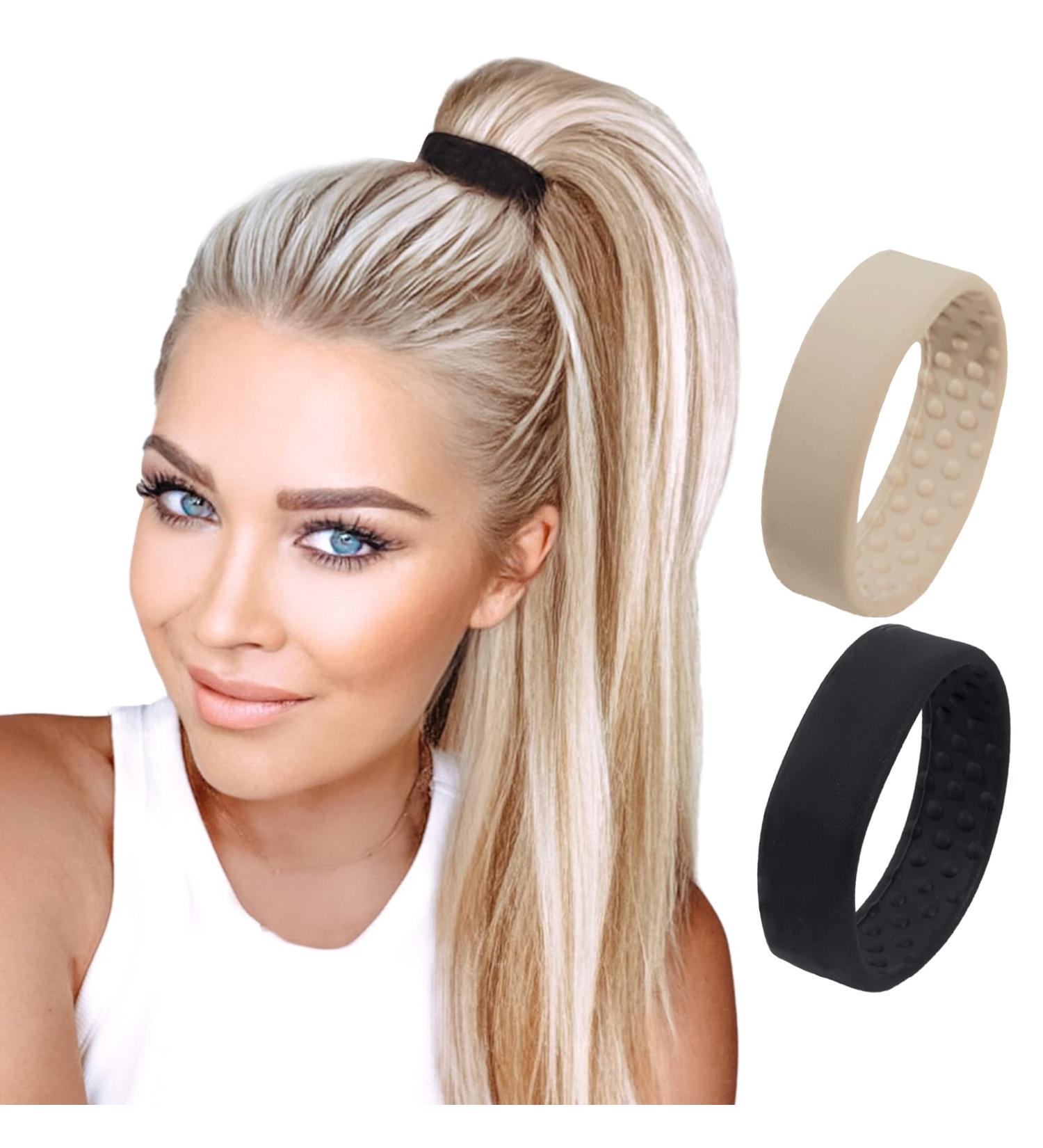 PONY-O 2 Pack Black & Dark Blonde Original Patented Hair Accessory - Ponytail Holder & Hair Tie Alternative Medium (2 Pack) - Buy Online on GoSupps.com