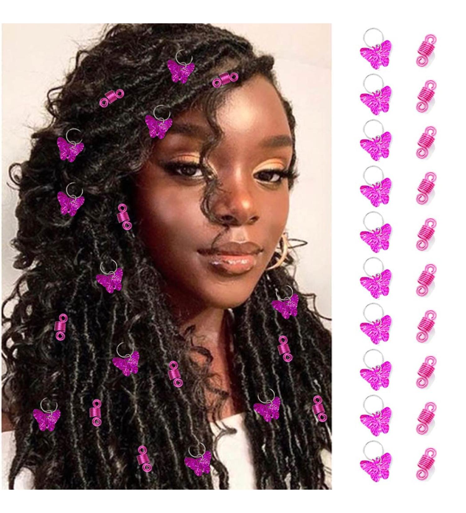 Formery Pink Butterfly Hair Jewels for Braids - 20PCS Spiral Loc Jewelry for African Coiling Dreadlock Accessories - Buy Online on GoSupps.com
