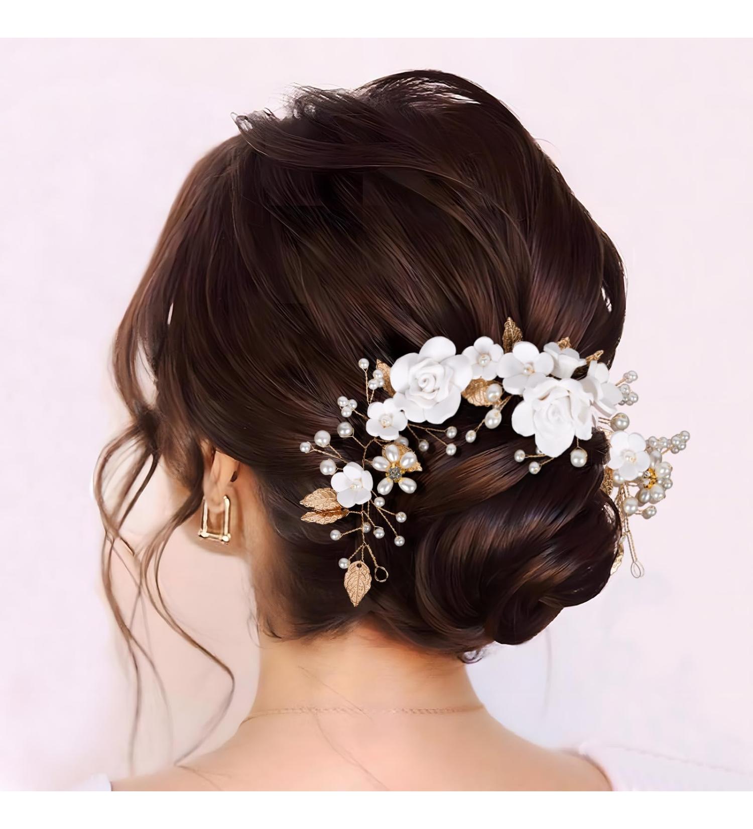 Flower Headband Bridal Headband for Women Boho Headpiece Hair Vine Girls Hair Accessories Bridal Bridesmaid Wedding Headpiece Pearl Flower Leaf Headpieces Hair Floral for Wedding Prom Party(Gold) - Buy Online on GoSupps.com