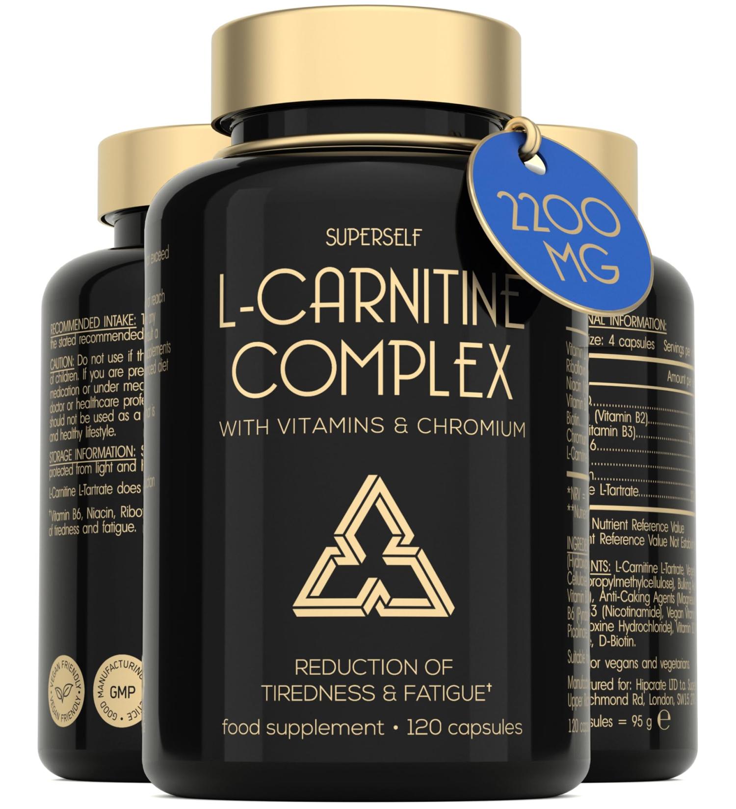L-Carnitine Capsules 2200mg - L-Carnitine Complex with Vitamins D & B - Reduces Tiredness & Fatigue - Energy & Metabolism Support - 120 Vegan Tablets - High Strength L Carnitine Tartrate Supplement 120 count (Pack of 1) - Buy Online on GoSupps.com