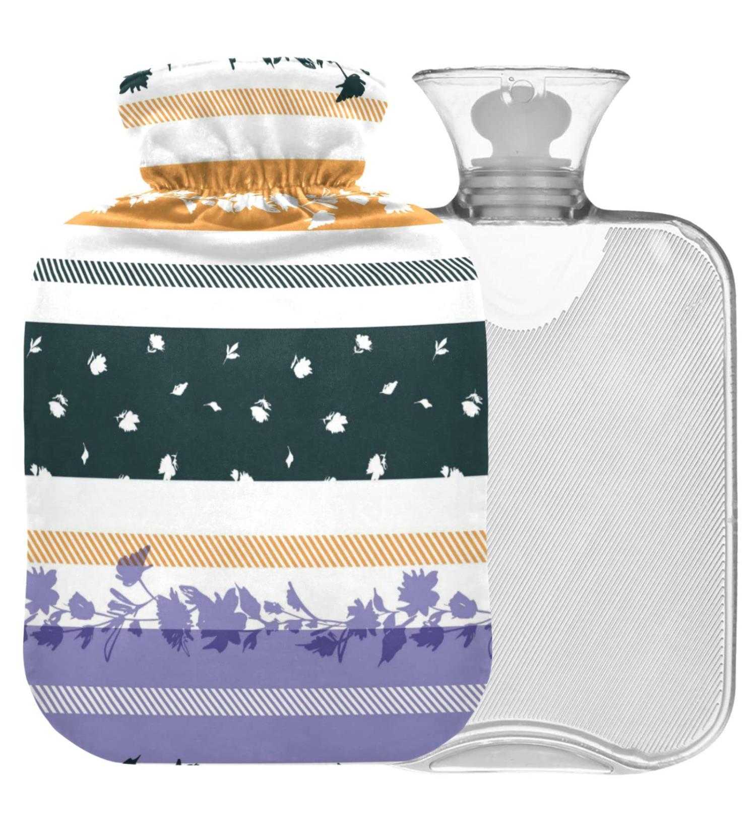 NAANLE Hot Water Bottle with Flower Strips - 1L Transparent Cover for Bed Hand & Feet Warmth Pain Relief Heat & Cold Therapy - Buy Online on GoSupps.com