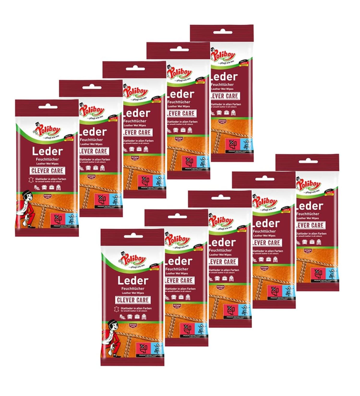 Poliboy Leather Wet Wipes - 10 Pack for Smooth & Synthetic Leather Cleaning - Made in Germany - Buy Online on GoSupps.com
