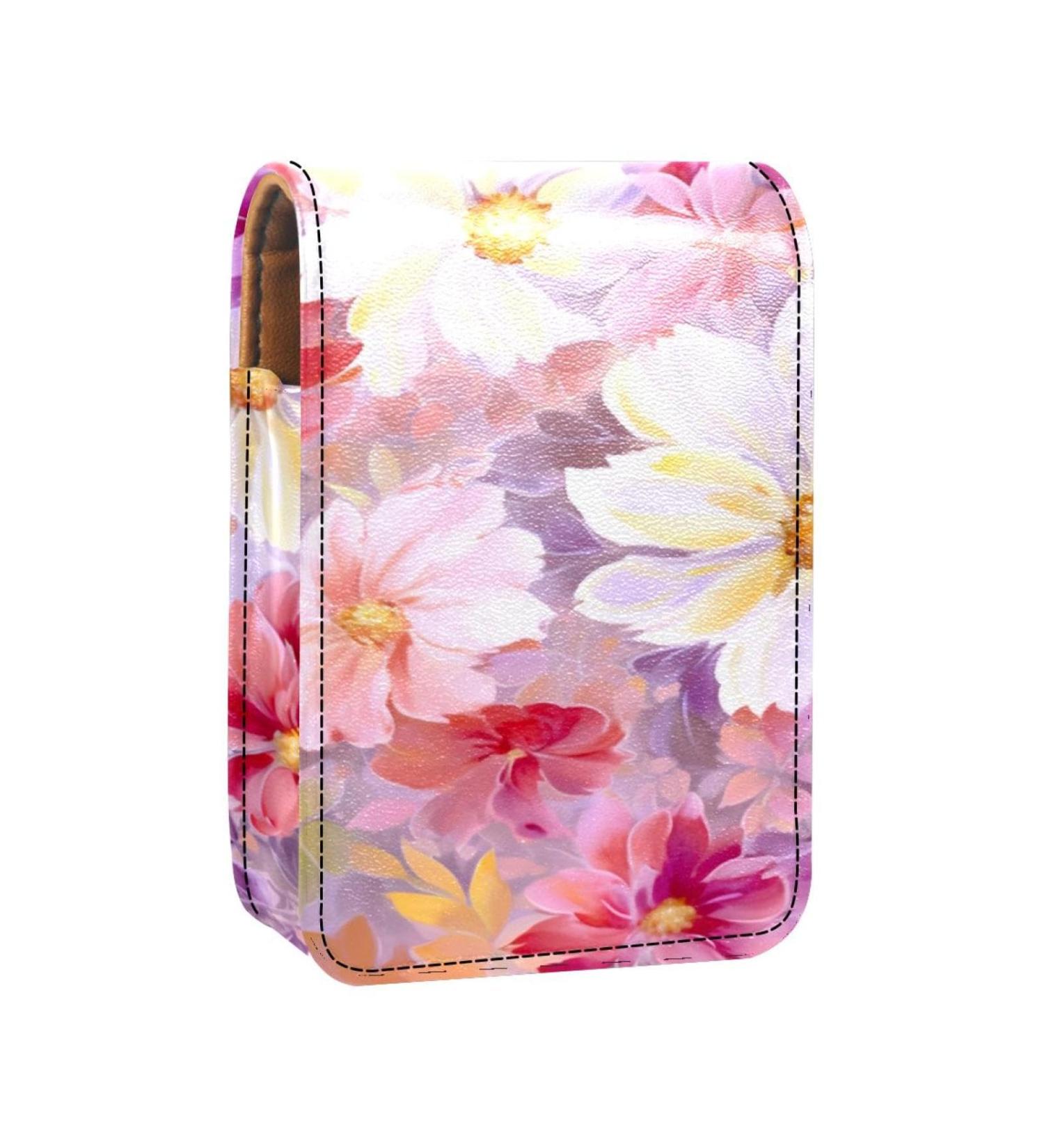 Travel Lipstick Organizer Case | Portable Makeup Bag with Mirror | Floral White Pink Flowers - A626v3jpiw - Buy Online on GoSupps.com