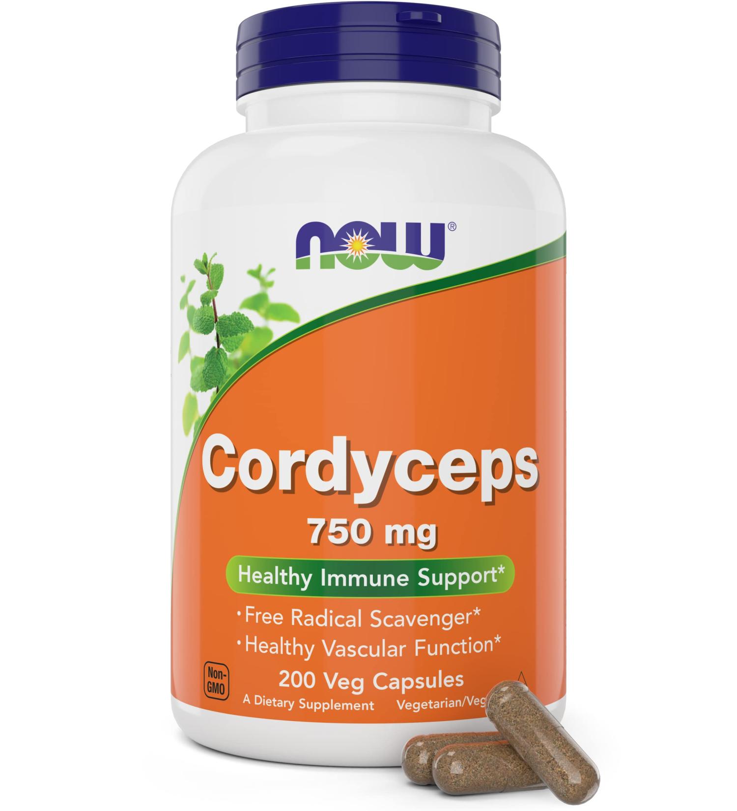 NOW Foods Cordyceps 750mg 200 Veg Caps - Organic Cordycep Sinensis Mycelium Mushroom in Non-Organic Capsules - Vegan Non-GMO - Buy Online on GoSupps.com