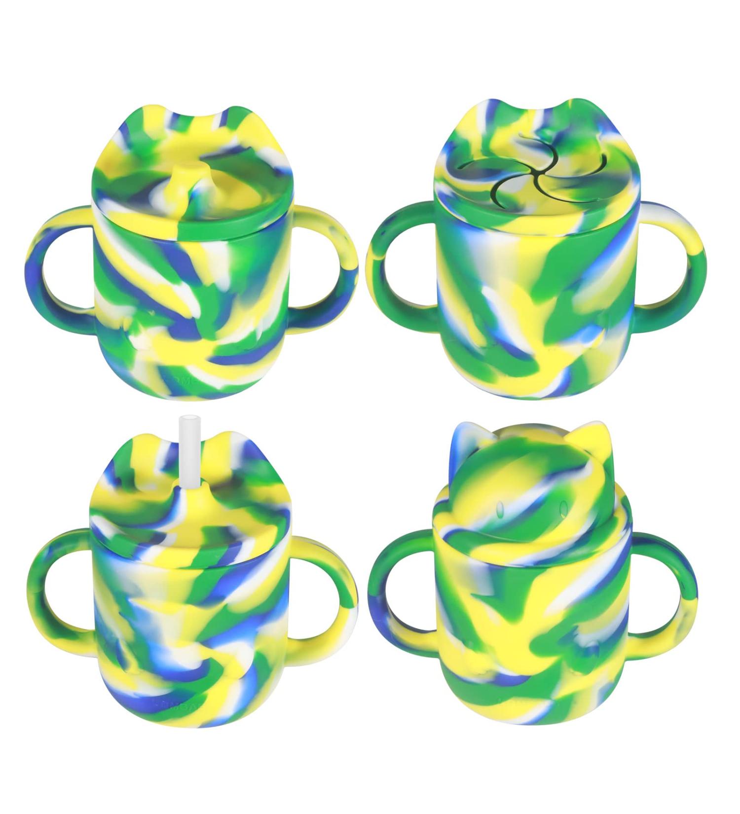 LYASILGC 8oz Silicone Sippy Cups - 4 Pack, BPA Free & Dishwasher Safe Toddler Cups with Removable Straw, Baby Shower Gift - Sea Swirl Pattern - Buy Online on GoSupps.com