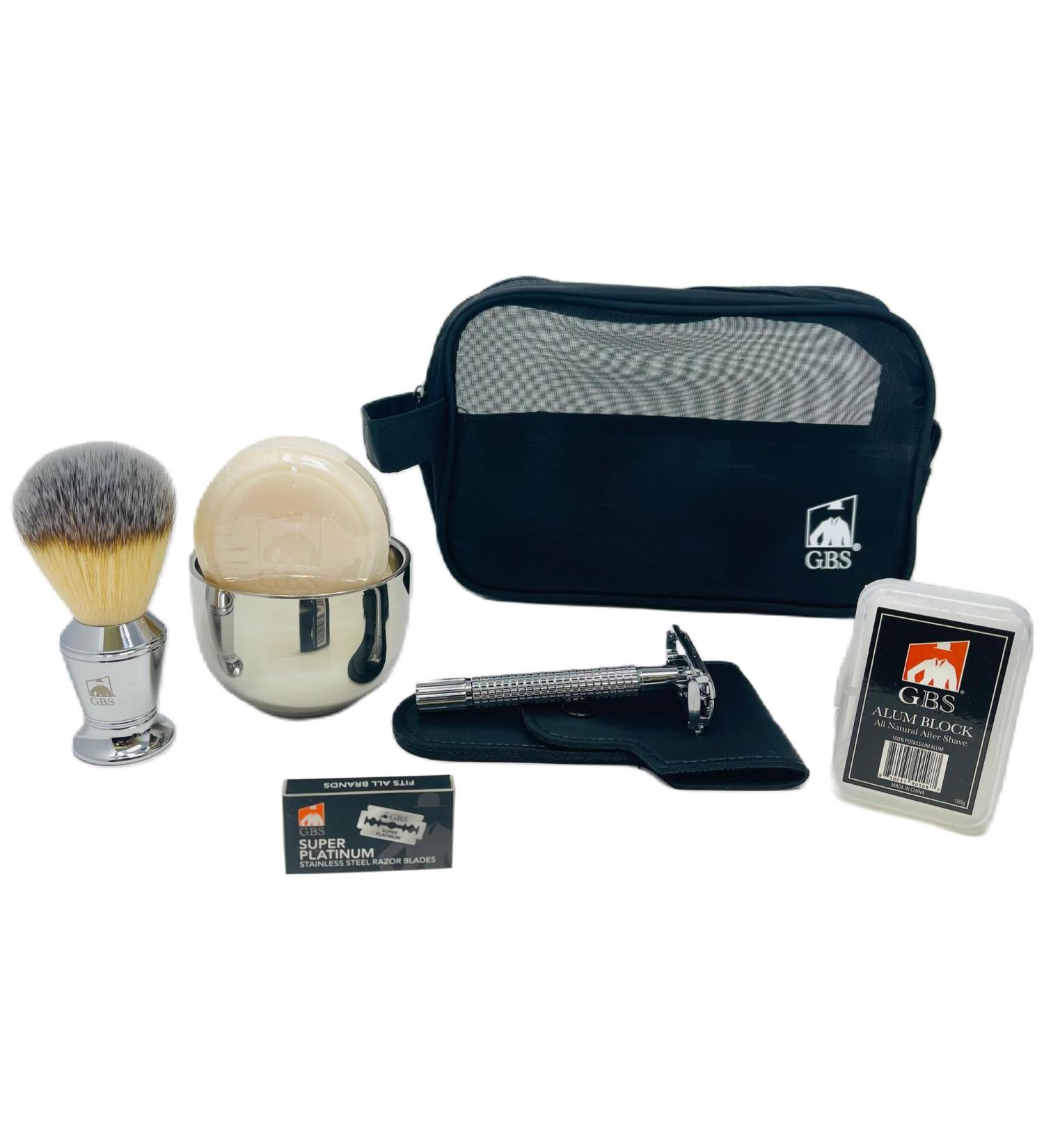 G.B.S Men Deluxe Traveling Kit | Butterfly Safety Razor Chrome Brush & Natural Shaving Soap - Buy Online on GoSupps.com
