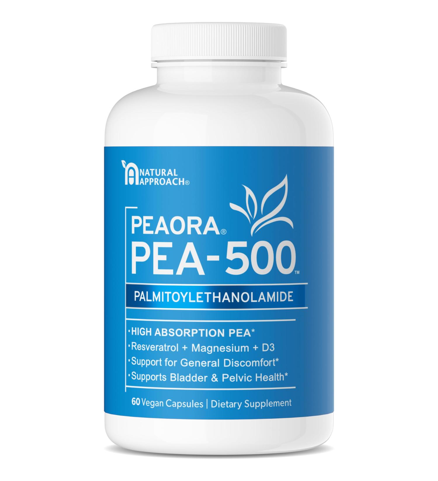 PEAORA PEA-500 - Support for Bladder, & Pelvic Discomfort | For Women & Men | Made in the USA | High-Absorption Palmitoylethanolamide & Resveratrol - Buy Online on GoSupps.com