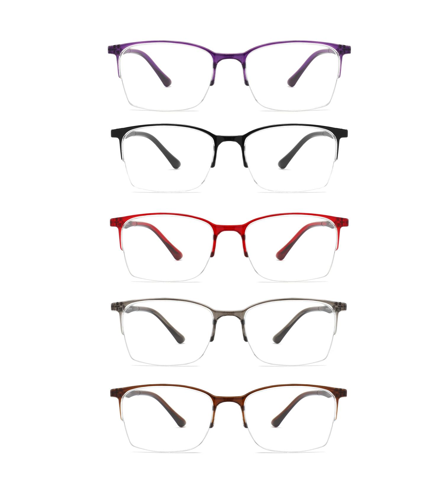 5 Pack Half Frame Reading Glasses for Men & Women - Lightweight Blue Light Blocking Readers - 2.0 Diopters - Black Grey Red Brown Purple - Buy Online on GoSupps.com