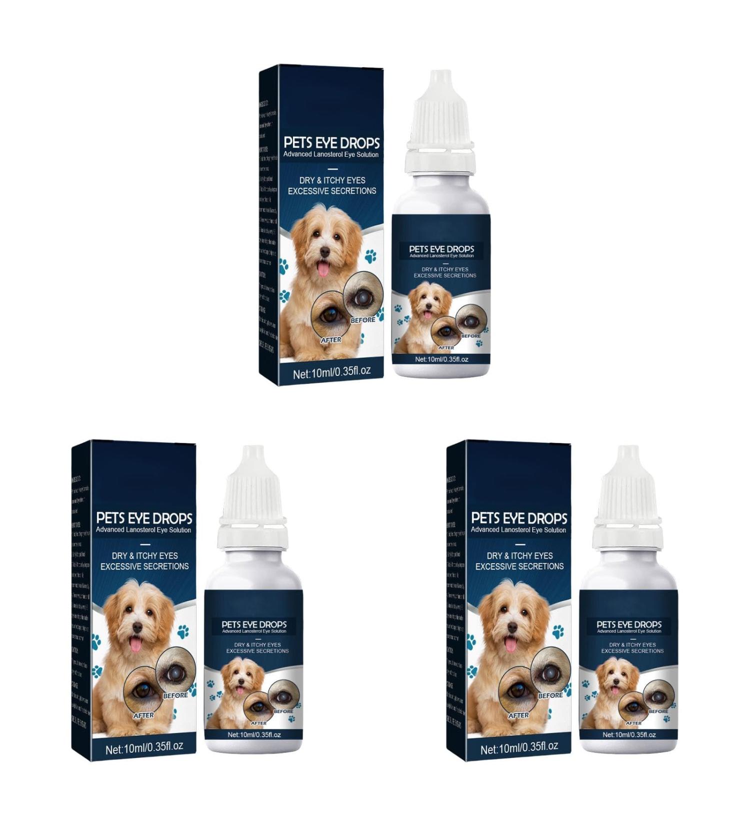 Eye Drops for Dogs & Cats - 10ml | Comfort Relief for Dry Eyes & Itching | 3pcs Progressive Lanosterol Eye Cleaner - Buy Online on GoSupps.com