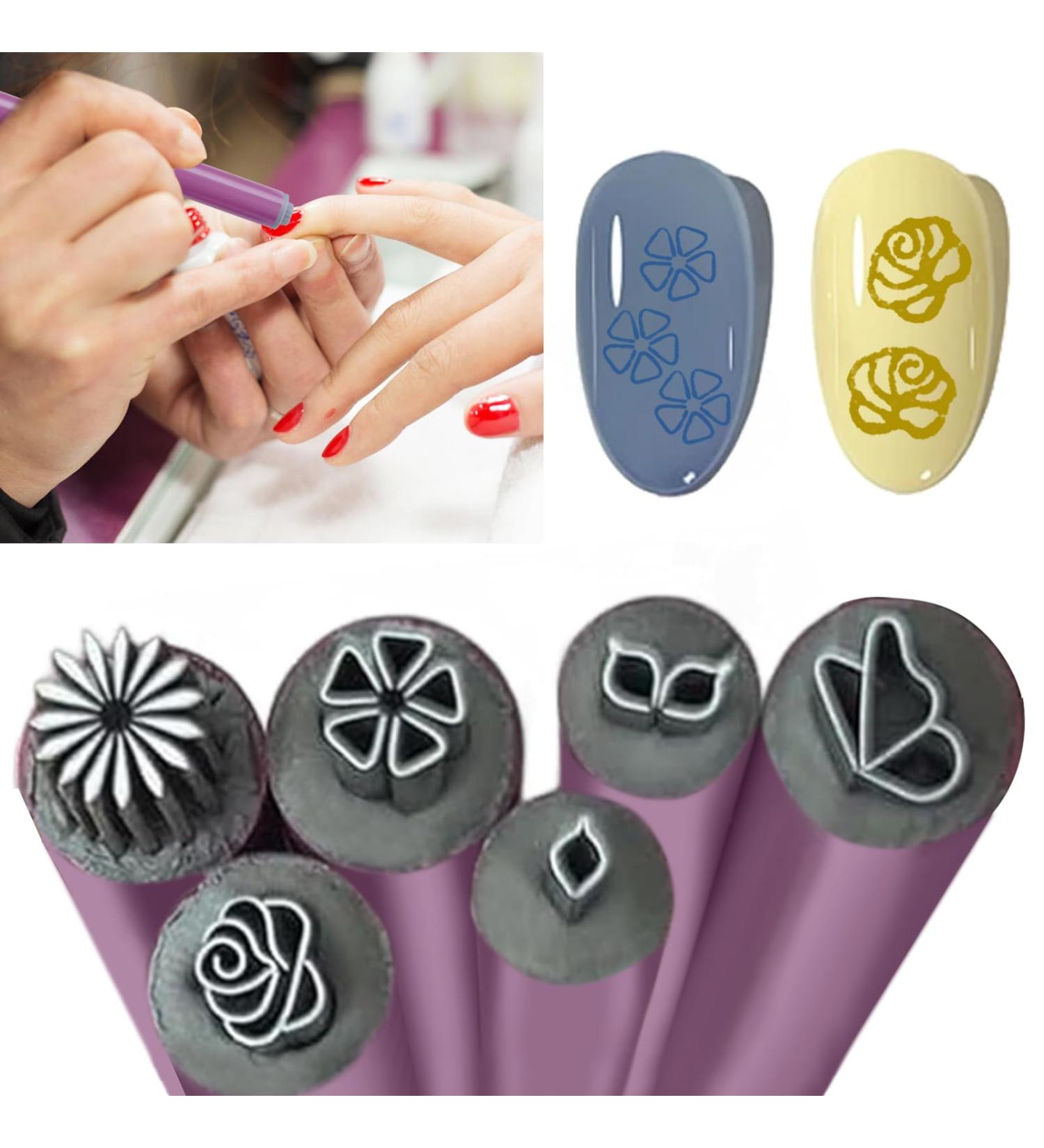 Nizerrd 6 Pcs Nail Art Stamp Pen Set Nail Tools Nail Art Pen with 6 Different Patterns Nail Stamp French Tip Nail Tool for Diy & Professional Use (pink one size) one size Pink - Buy Online on GoSupps.com