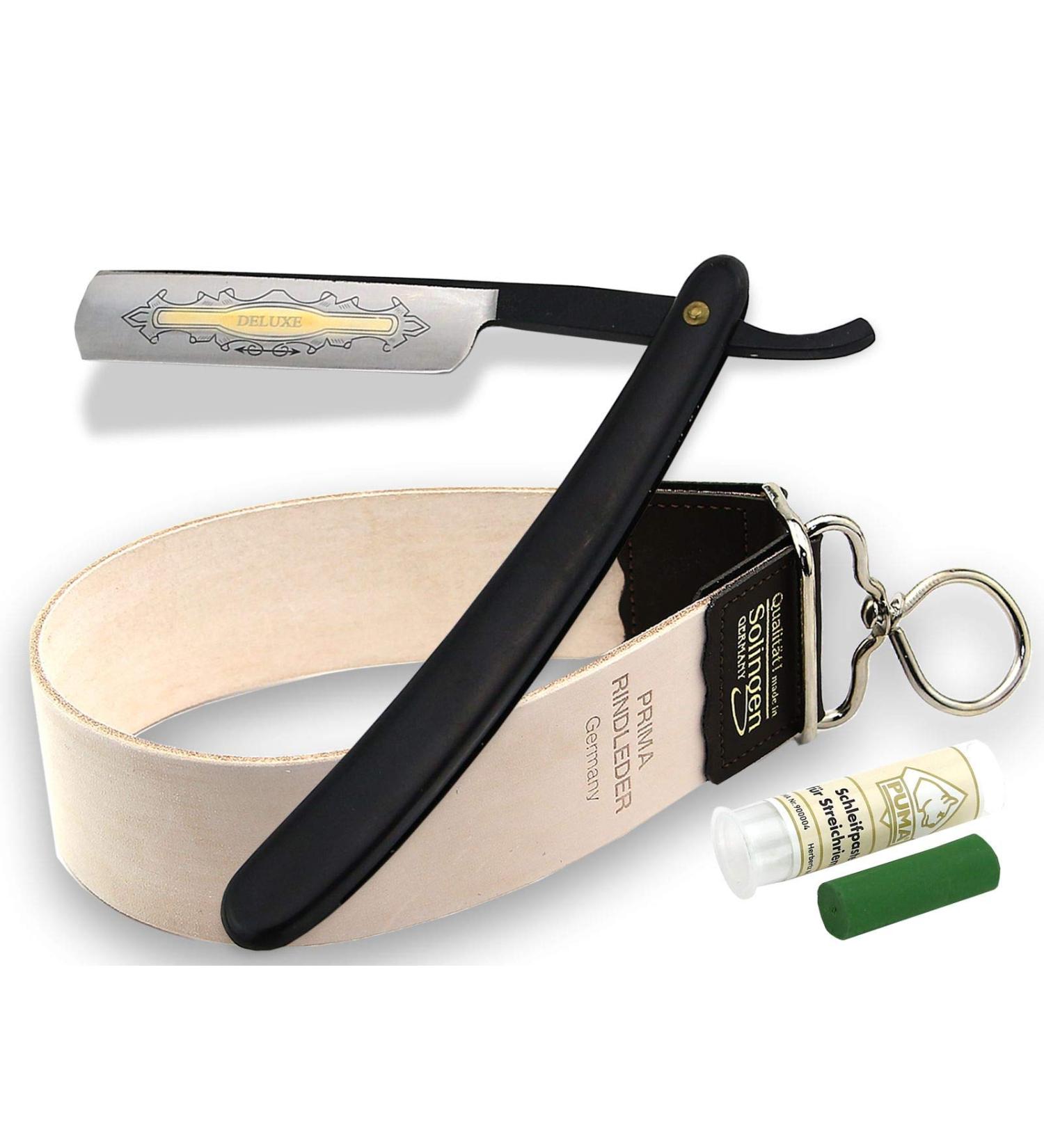High-Quality Razor Set Solingen - Black Razor with Gold Etching | Beginner & Professional | Real Leather | Made in Germany - International Shipping - Buy Online on GoSupps.com
